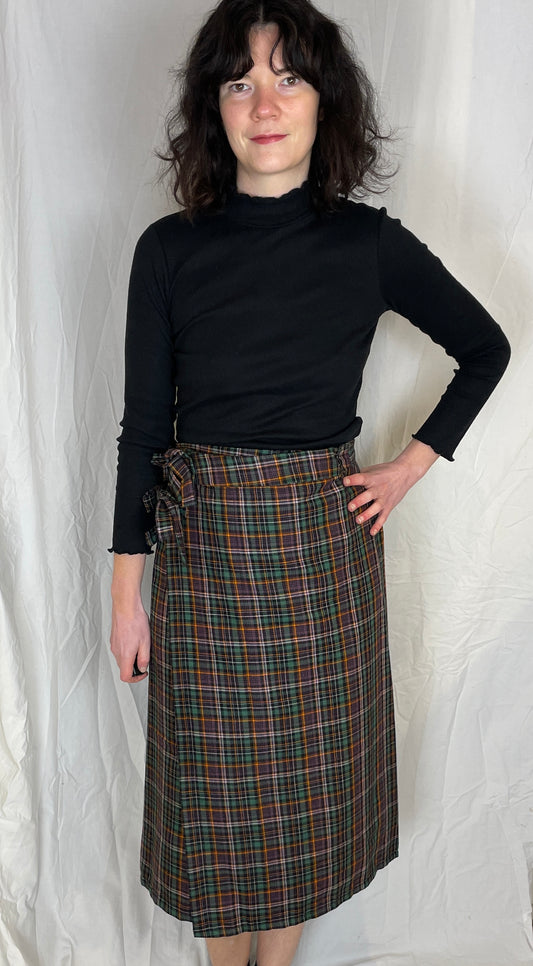 Bonnie Handmade Purple Checked Pleated Wrap Skirt - Size 12 - scrappingell