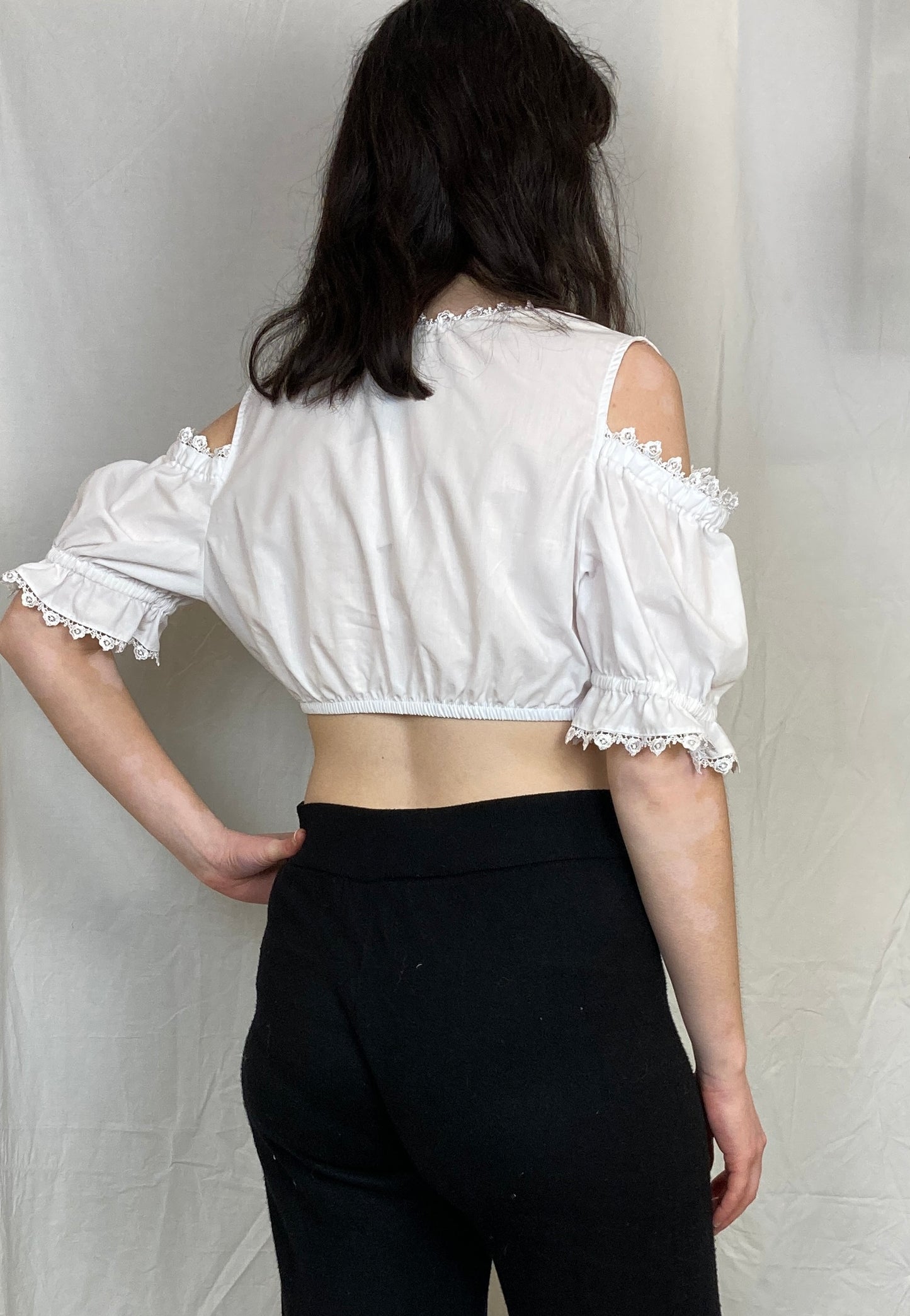 Vintage 90s White Milkmaid Puff Sleeve Crop Top - Up To Size 14