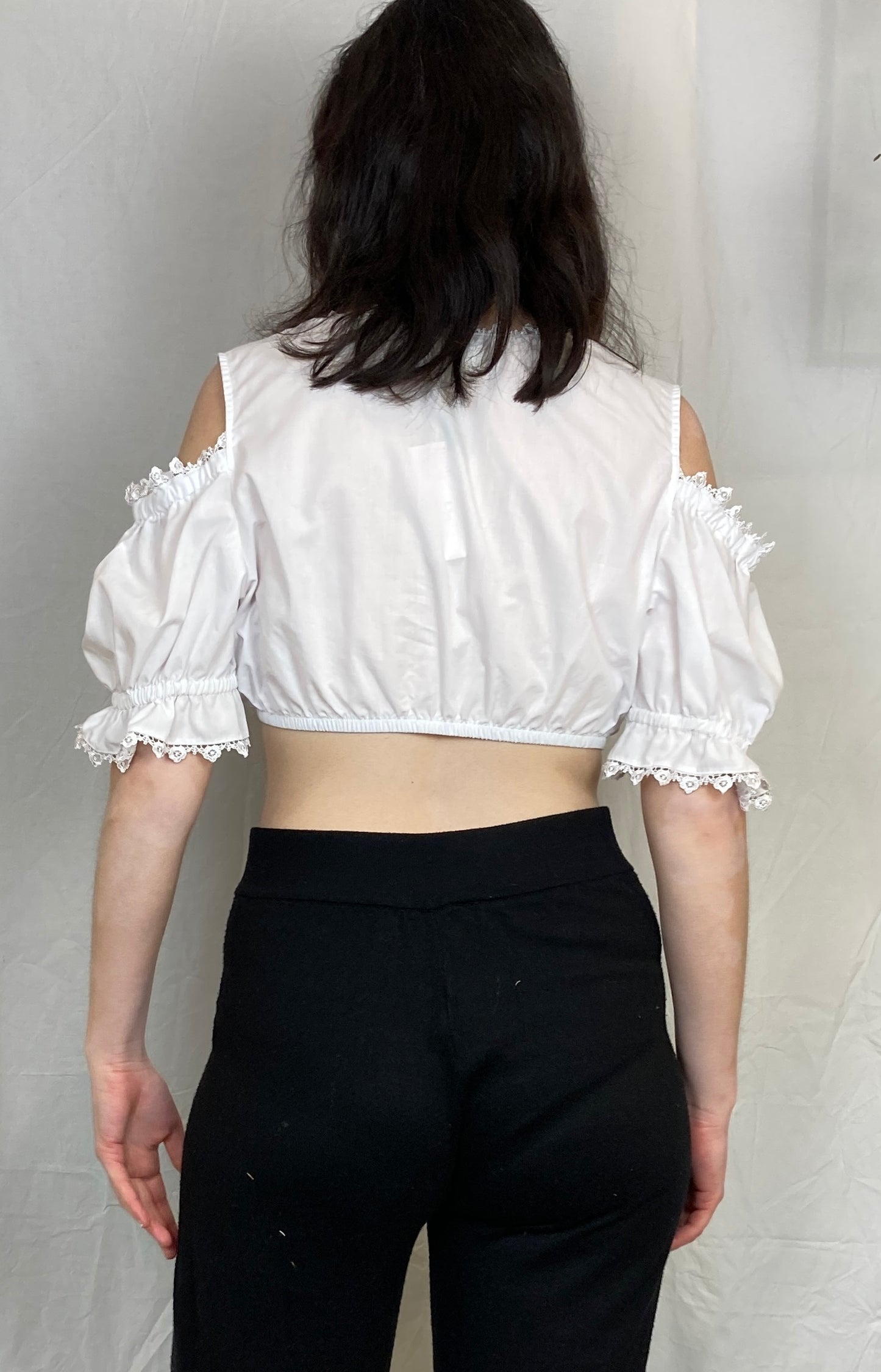 Vintage 90s White Milkmaid Puff Sleeve Crop Top - Up To Size 14
