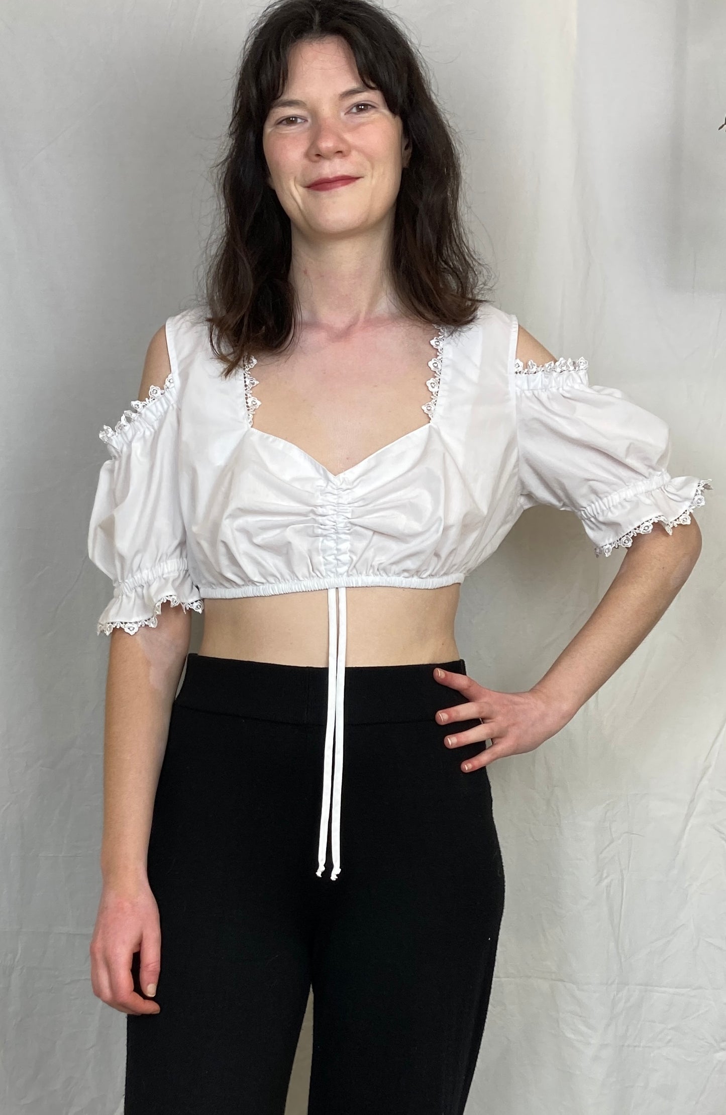 Vintage 90s White Milkmaid Puff Sleeve Crop Top - Up To Size 14