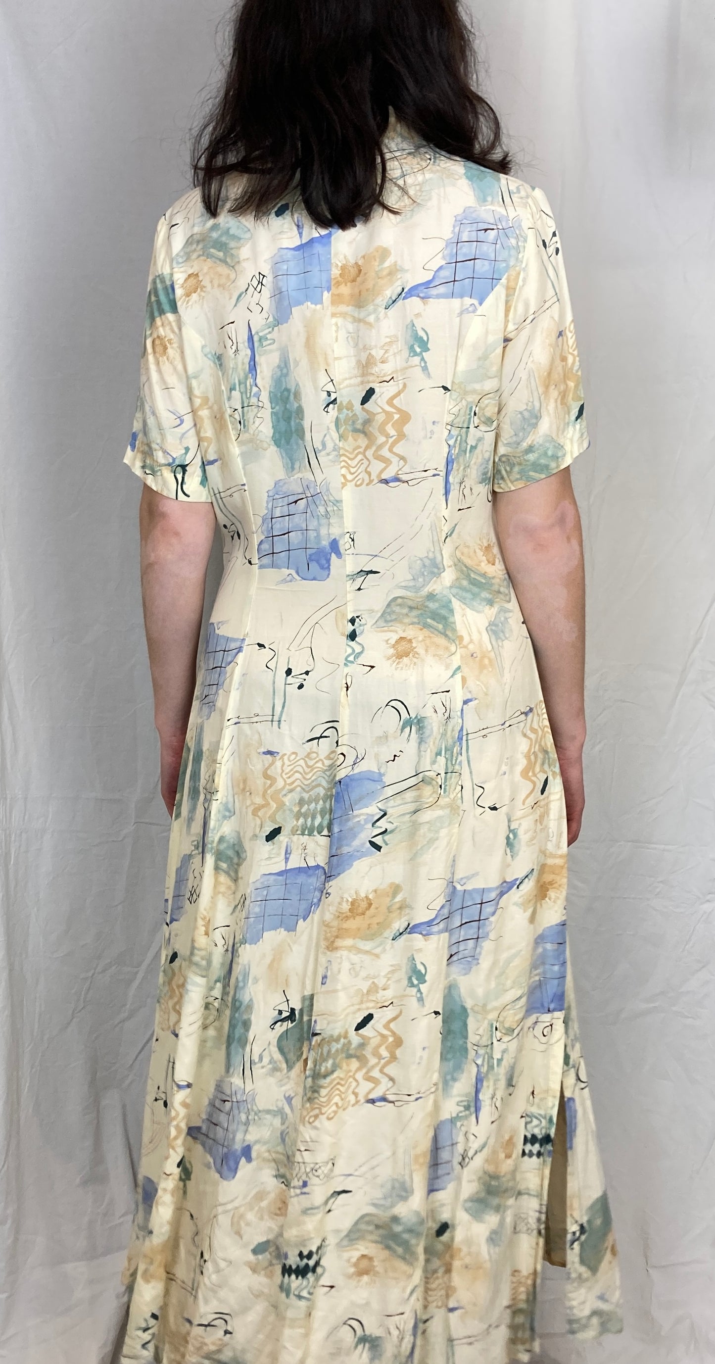 Vintage 80s White Printed Maxi Shirt Dress - Up To Size 10