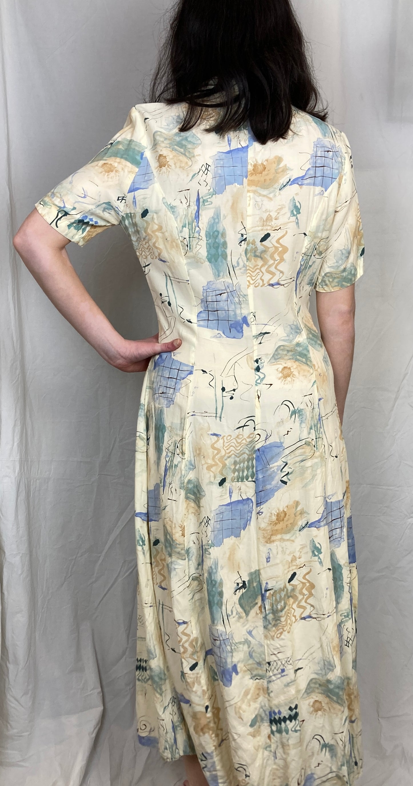 Vintage 80s White Printed Maxi Shirt Dress - Up To Size 10