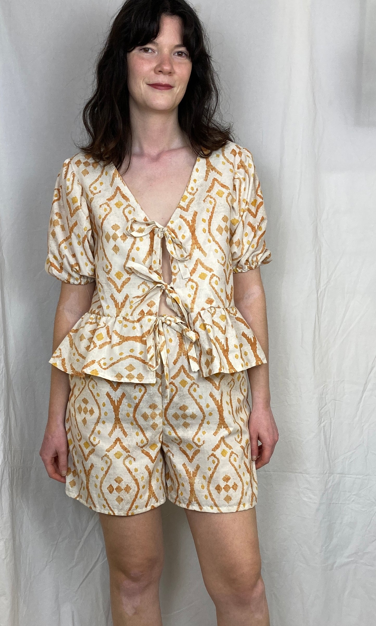Ella Handmade Orange Tie Front Top and Shorts Co-ord Set - Size 14