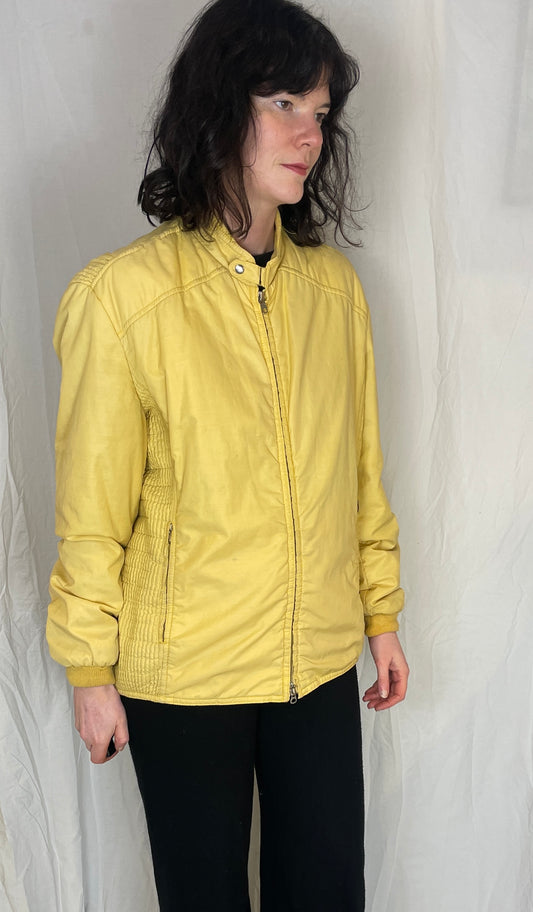 Vintage 80s Pale Yellow Ski Bomber Jacket - Up To Size 12