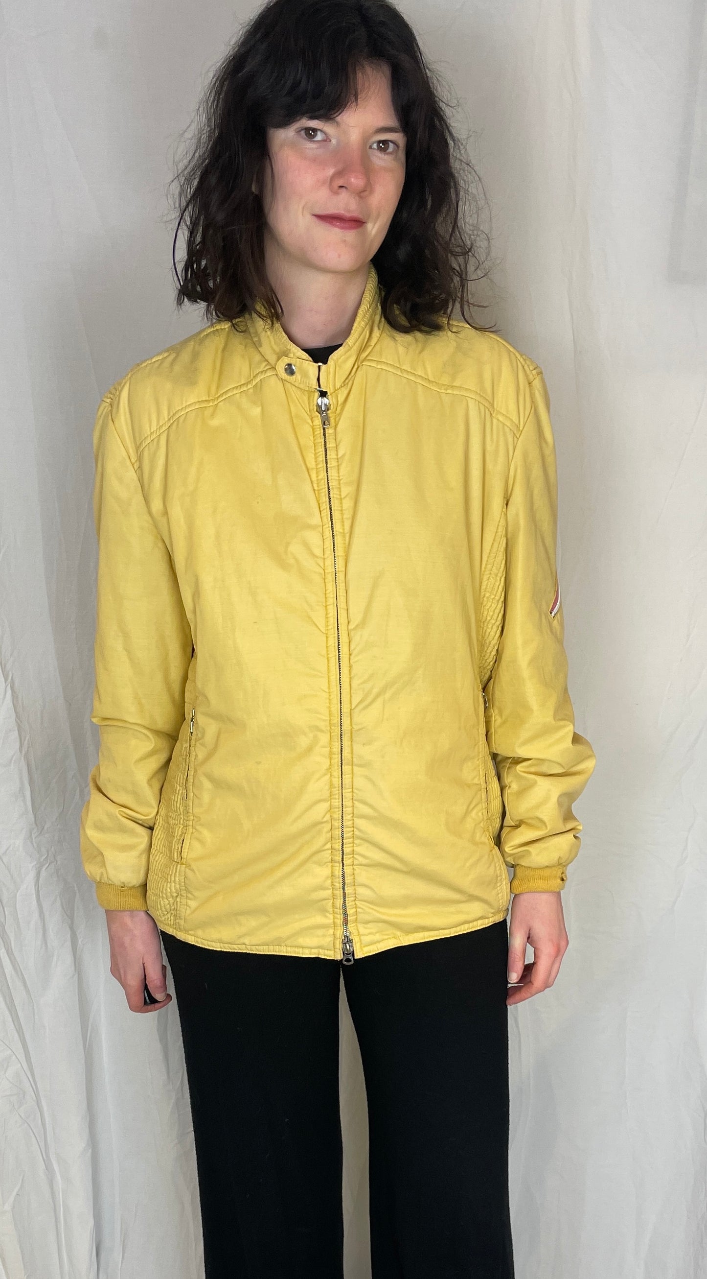 Vintage 80s Pale Yellow Ski Bomber Jacket - Up To Size 12