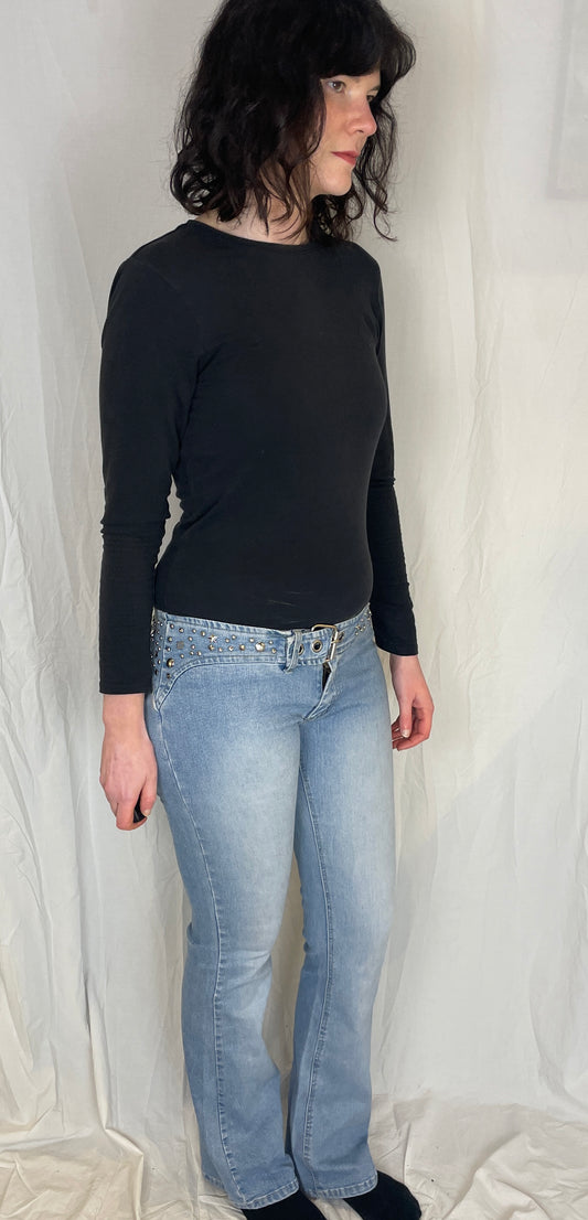 Vintage Y2K Pale Blue Star Studded Flared Denim Jeans - Size 8