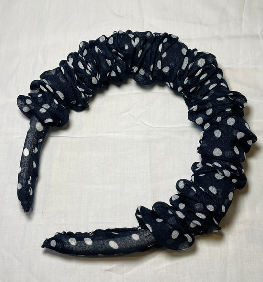 Handmade Navy Blue Polka Dot Ruffle Headband