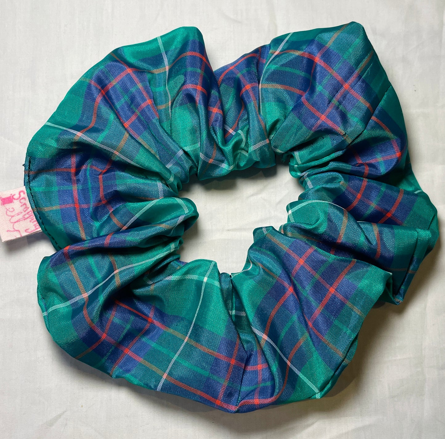 Handmade Green and Purple Tartan Giant Hair Scrunchie