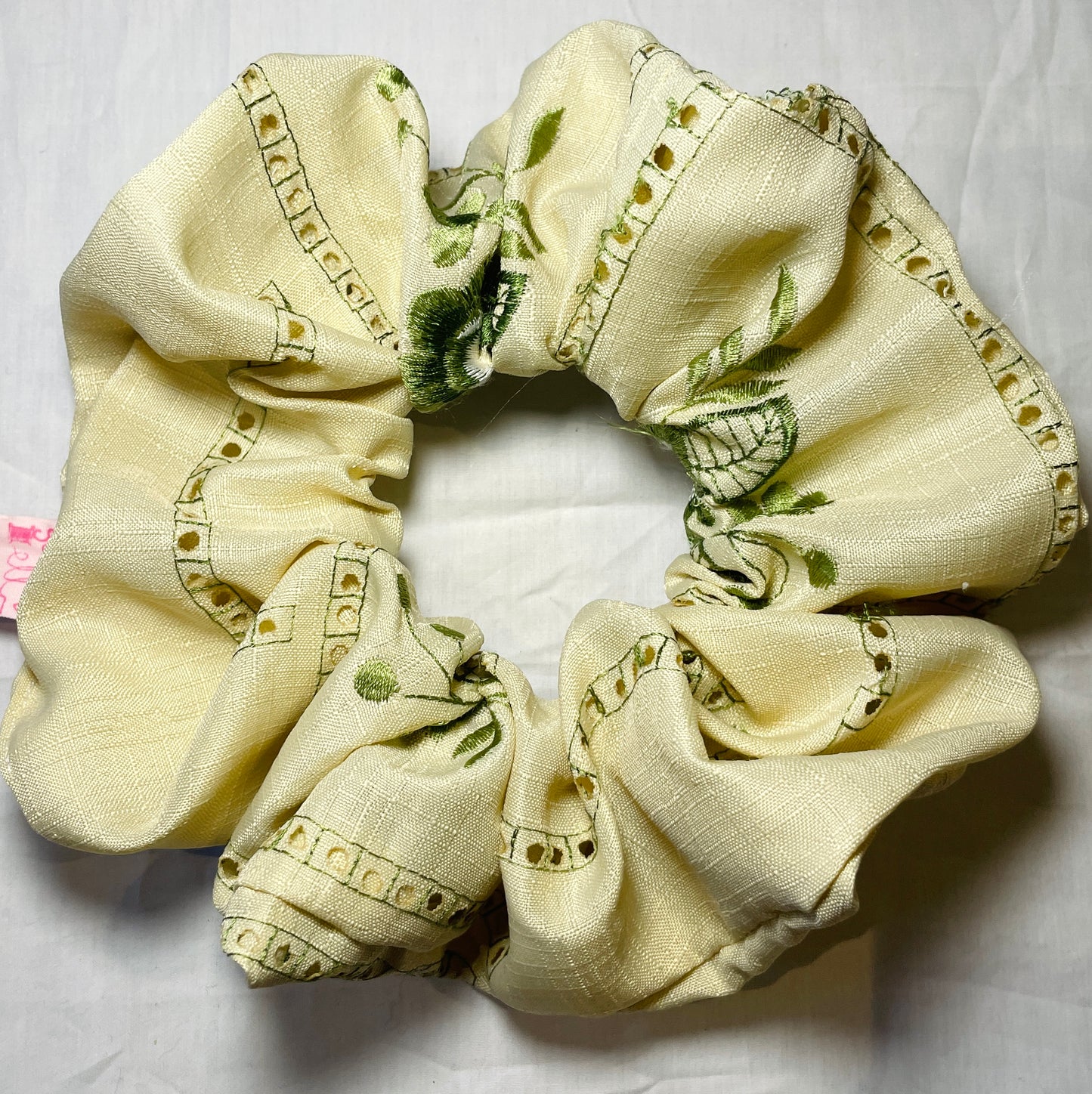 Handmade Green Floral Embroidered Giant Hair Scrunchie