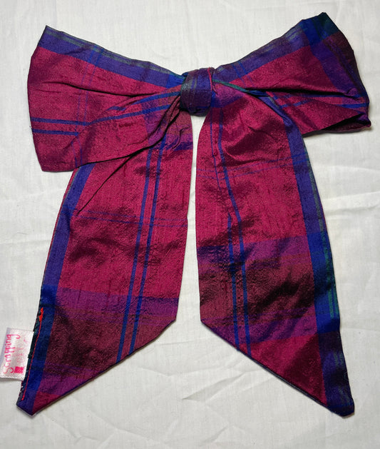 Handmade Burgandy Check Hair Bow