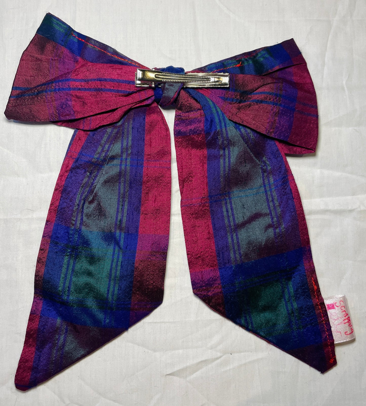 Handmade Burgandy Check Hair Bow