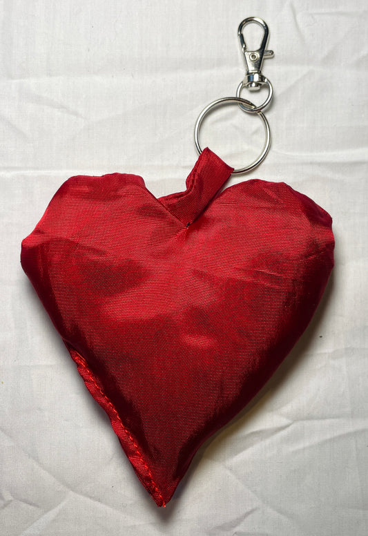 Handmade Red Satin Heart Keyring or Bag Charm