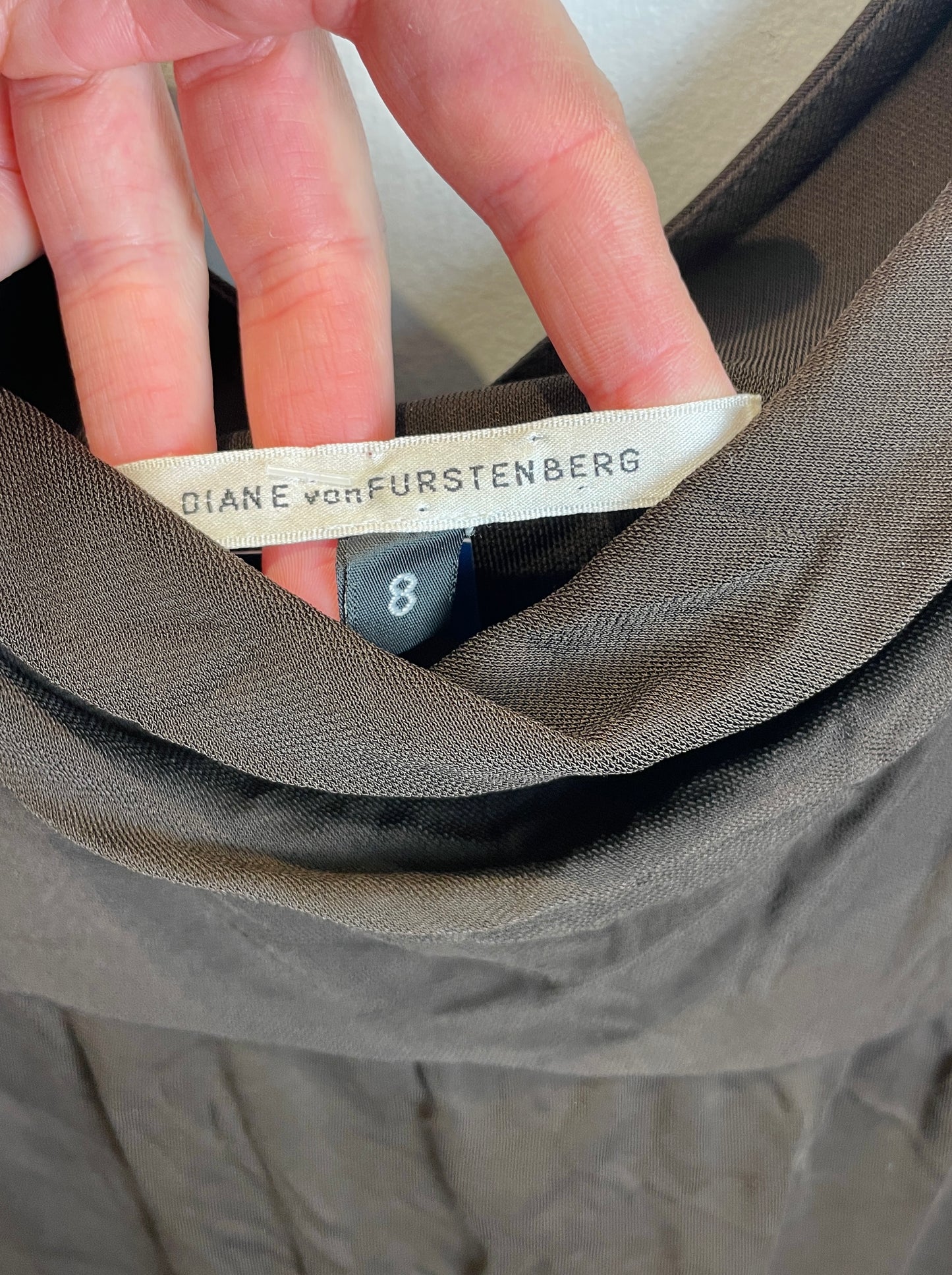 Vintage Y2K Diane Von Furstenburg Brown Cowl Neck Midi Dress - Size 8