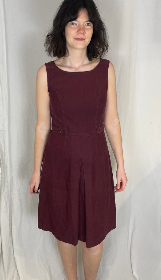 Vintage 90s Laura Ashley Burgandy Corduroy Sleeveless Pinafore Dress - Up To Size 10