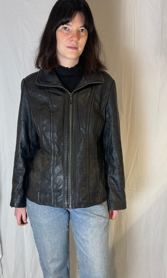 Vintage 90s Kenneth Cole Black Panelled Leather Jacket - Up To Size 12
