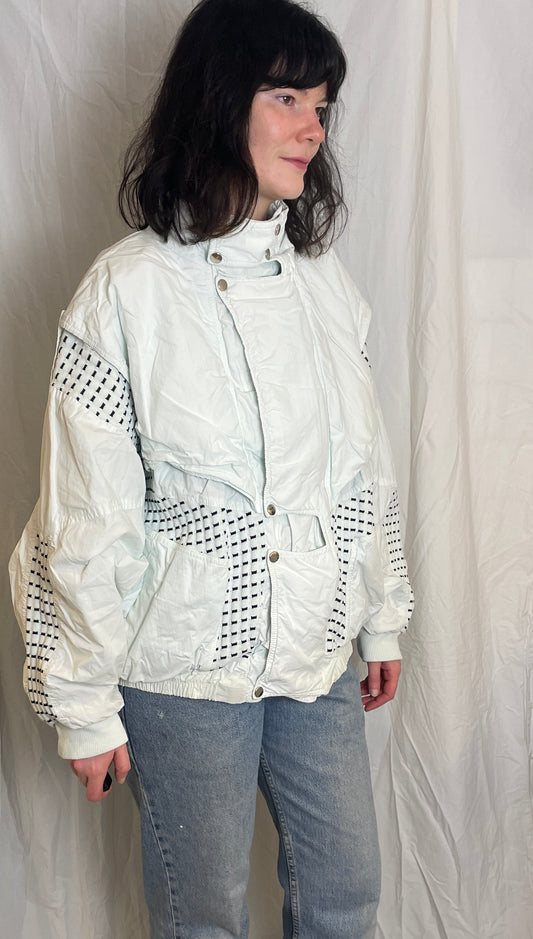 Vintage 80s White Unisex Retro Ski Bomber Jacket - Size M