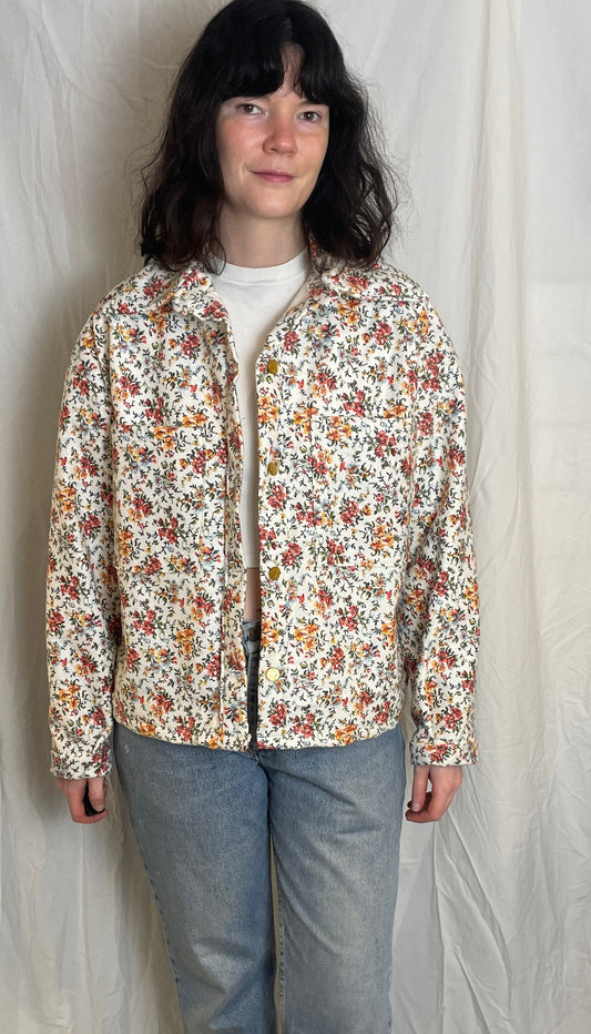 Handmade Pink Ditsy Floral Barkcloth Shirt Jacket - Size 14
