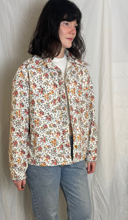 Handmade Pink Ditsy Floral Barkcloth Shirt Jacket - Size 14