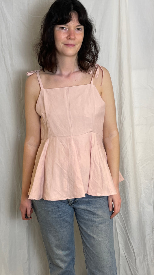 Handmade Pale Pink Silk Blend Peplum Waist Cami Top - Size 12