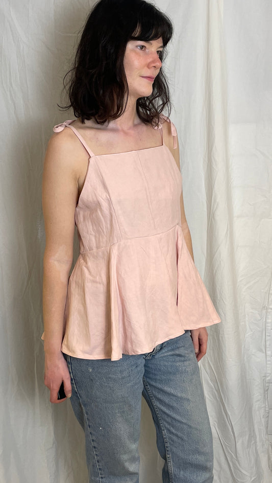 Handmade Pale Pink Silk Blend Peplum Waist Cami Top - Size 12