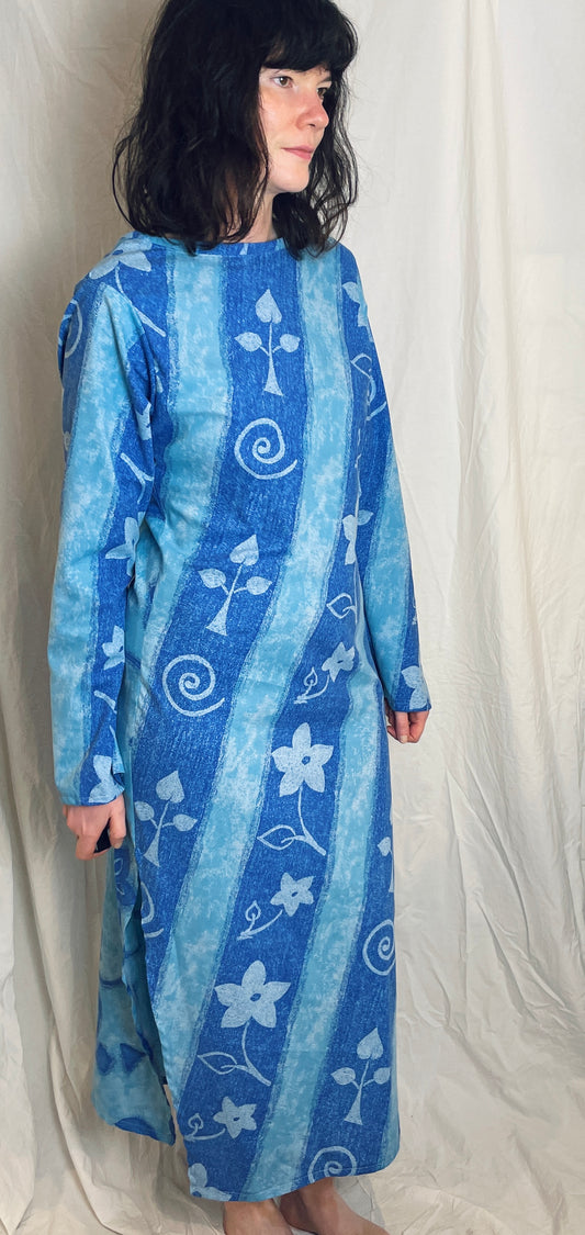 Handmade Blue Floral Bias Cut Tie Back Maxi Dress - Size 12