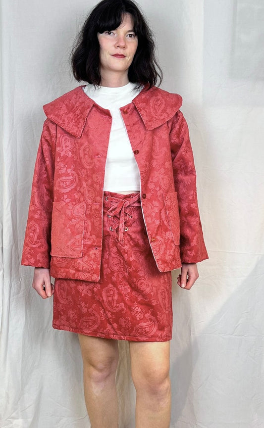 Penny Handmade Pink Corduroy Jacket and Lace Up Skirt Co-ord - Size 14