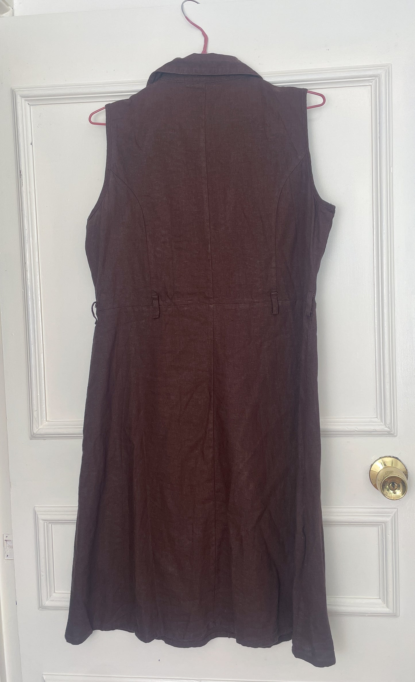 Vintage 90s Brown Linen Midi Shirt Dress - Size 12