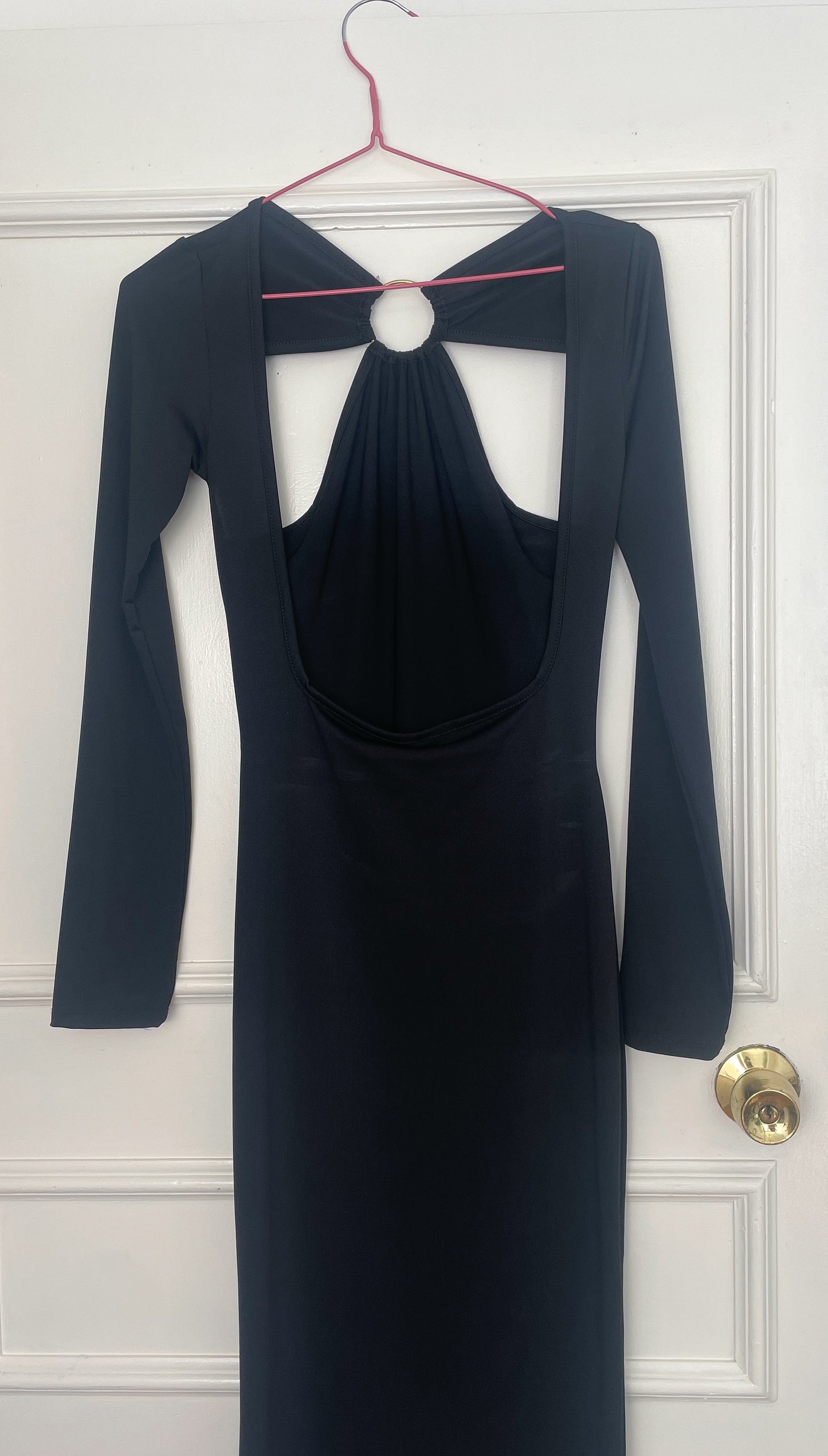 Vintage Y2K Black Stretch Backless Cut Out Bodycon Midi Dress - Size 8