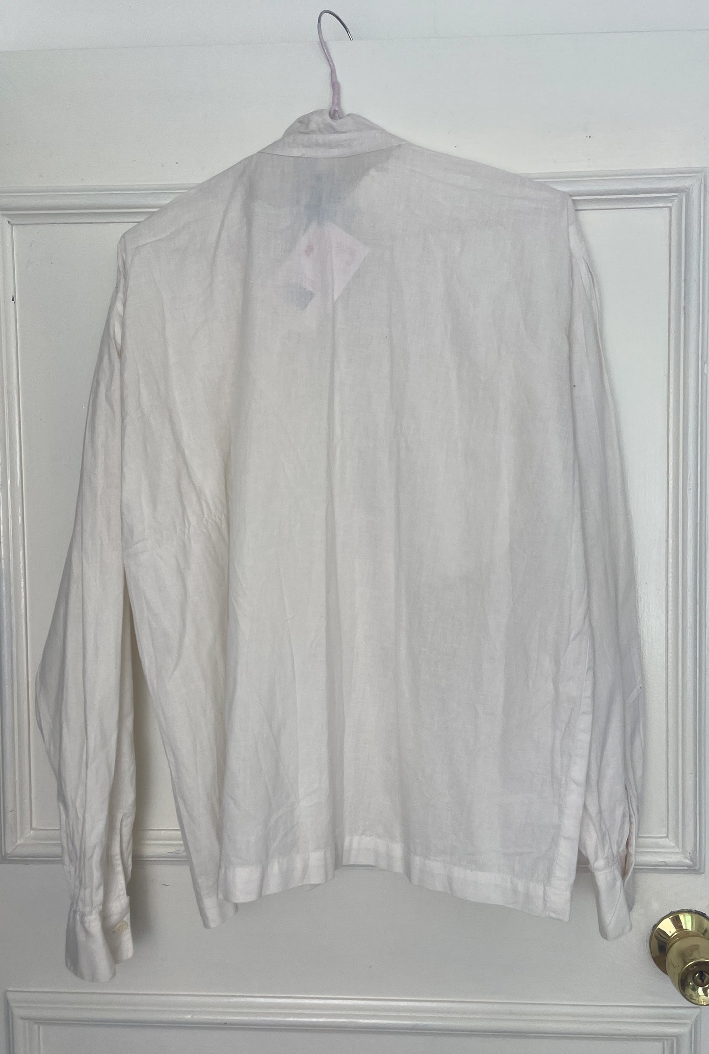 Vintage 90s White Cotton Pleated Front High Neck Blouse - Size 12