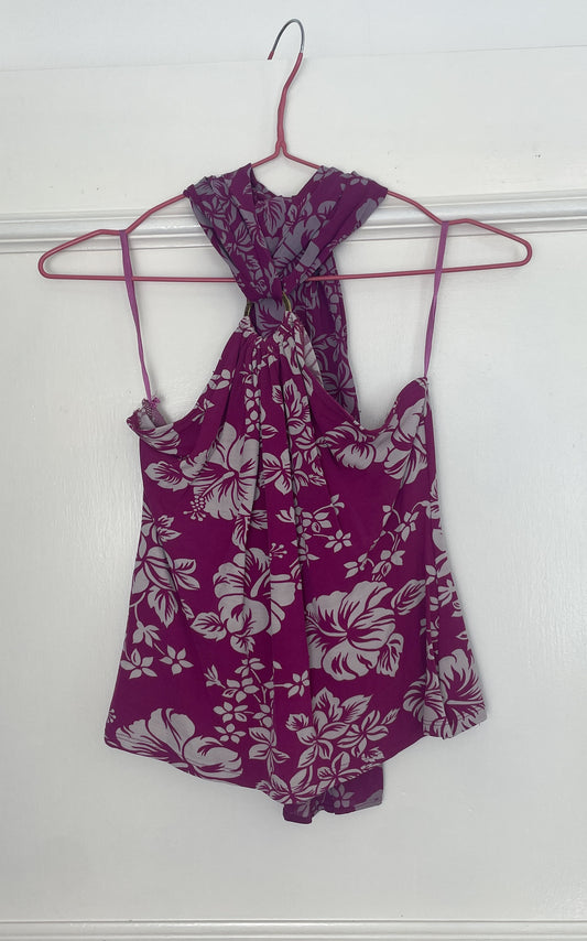 Vintage Y2K Marc Jacobs Purple Floral Halter Neck Crop Top - Size 10