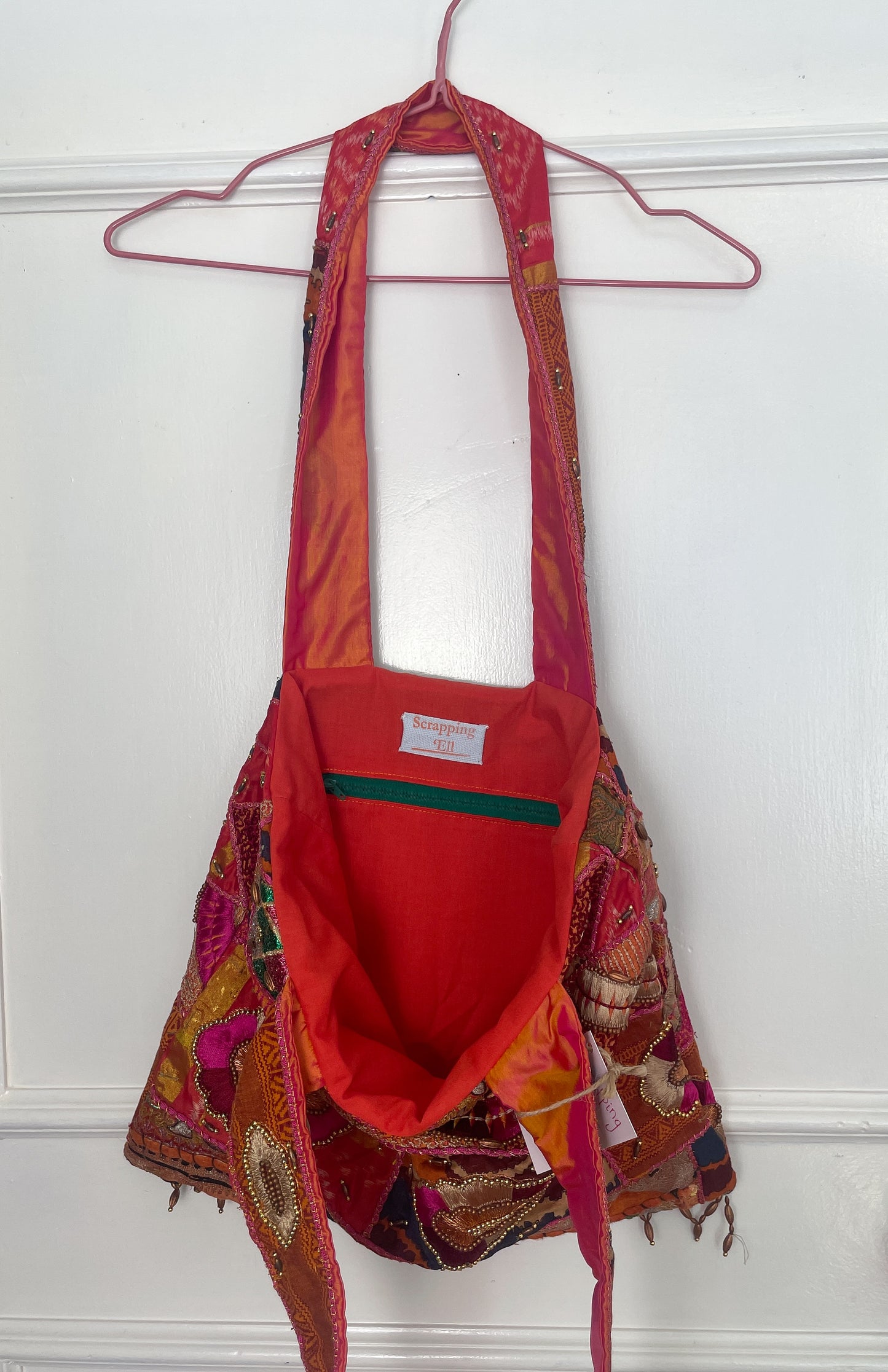 Handmade Orange Silk Beaded Shoulder Tote Bag