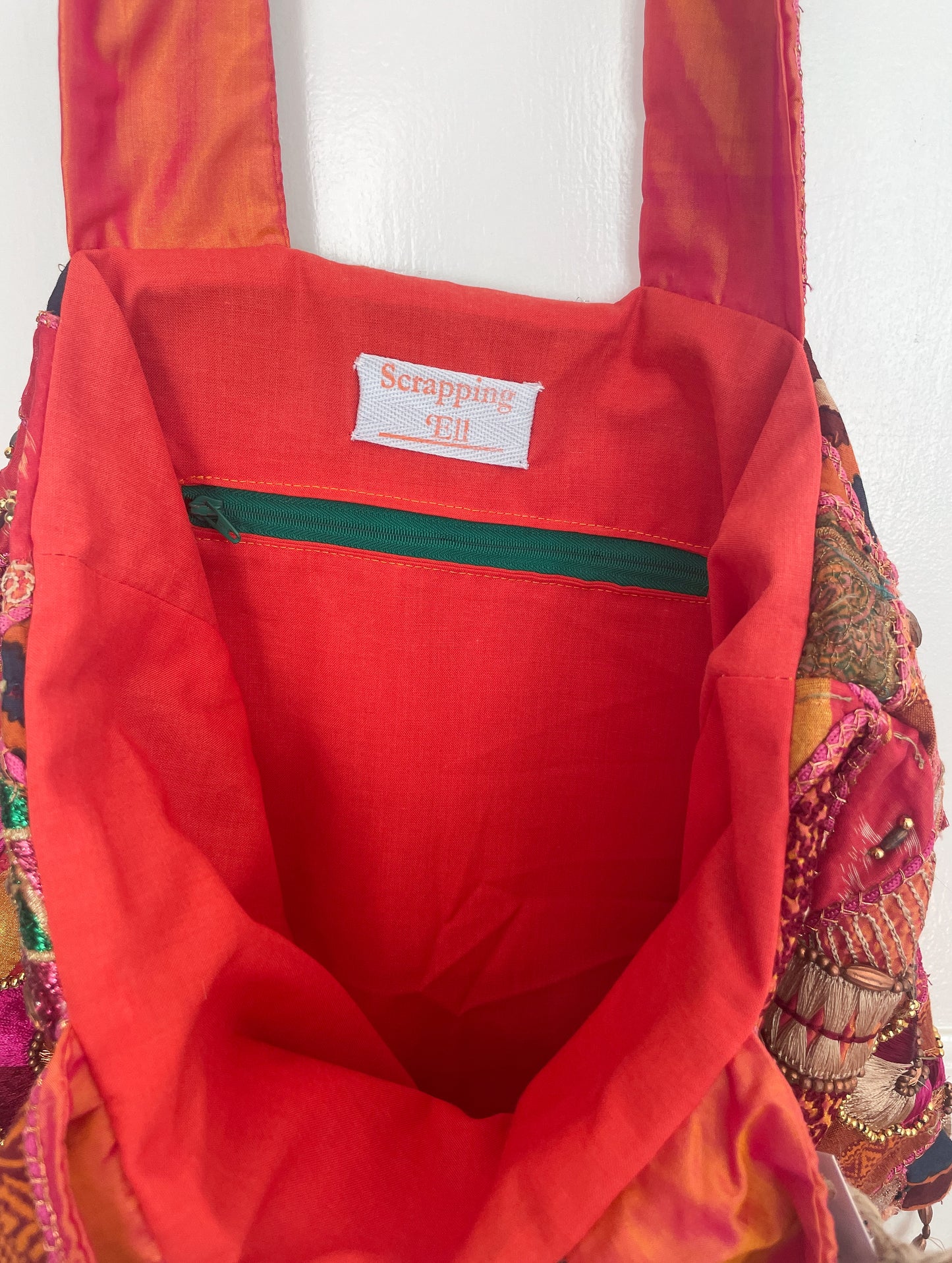 Handmade Orange Silk Beaded Shoulder Tote Bag