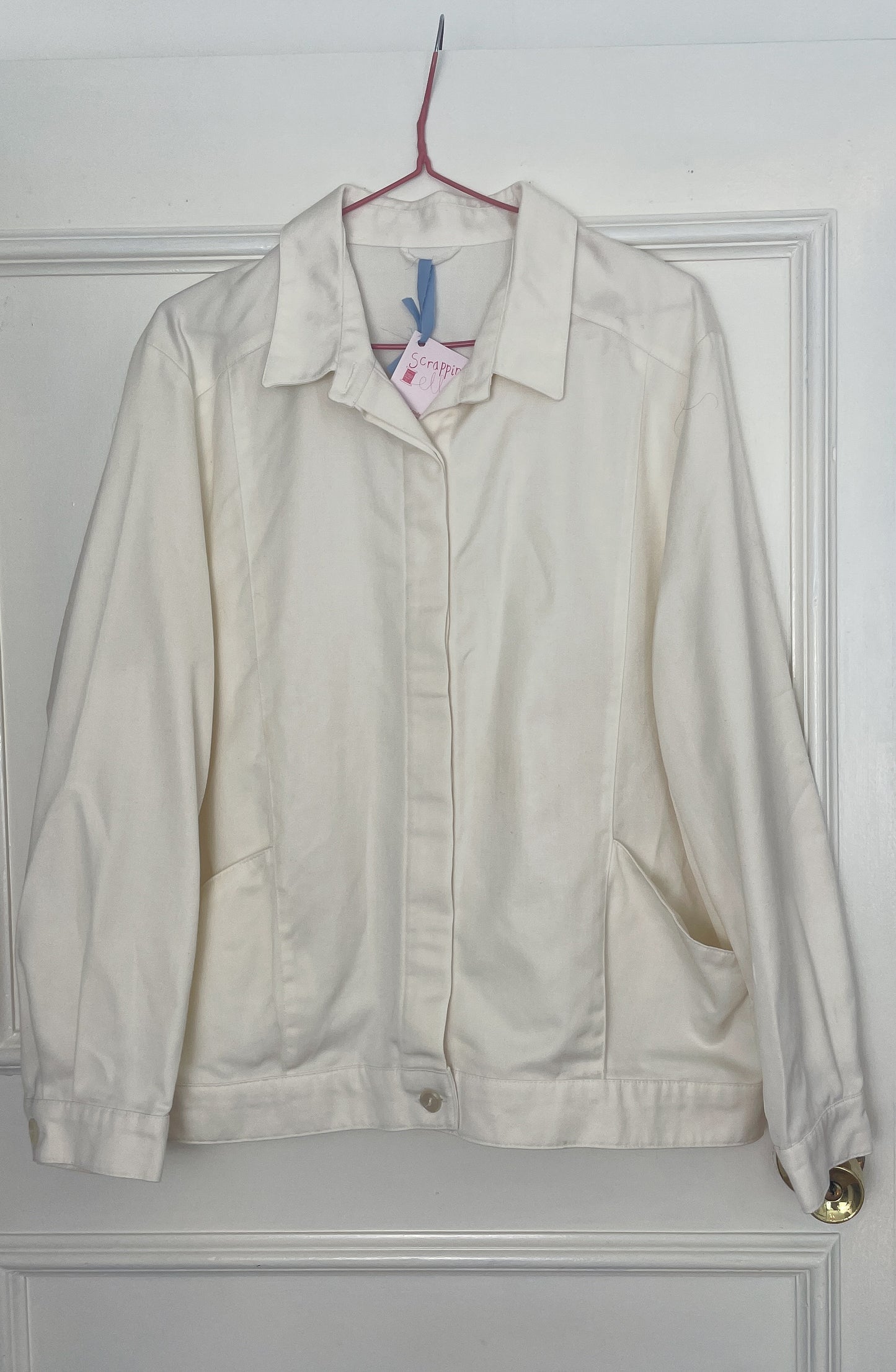 Vintage 80s White Cotton Unisex Button Bomber Jacket - Size 12