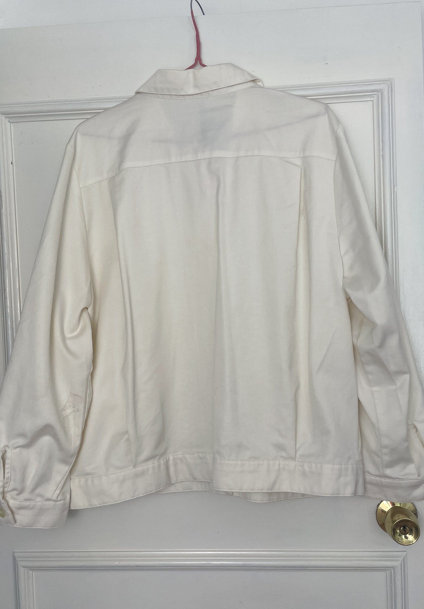 Vintage 80s White Cotton Unisex Button Bomber Jacket - Size 12
