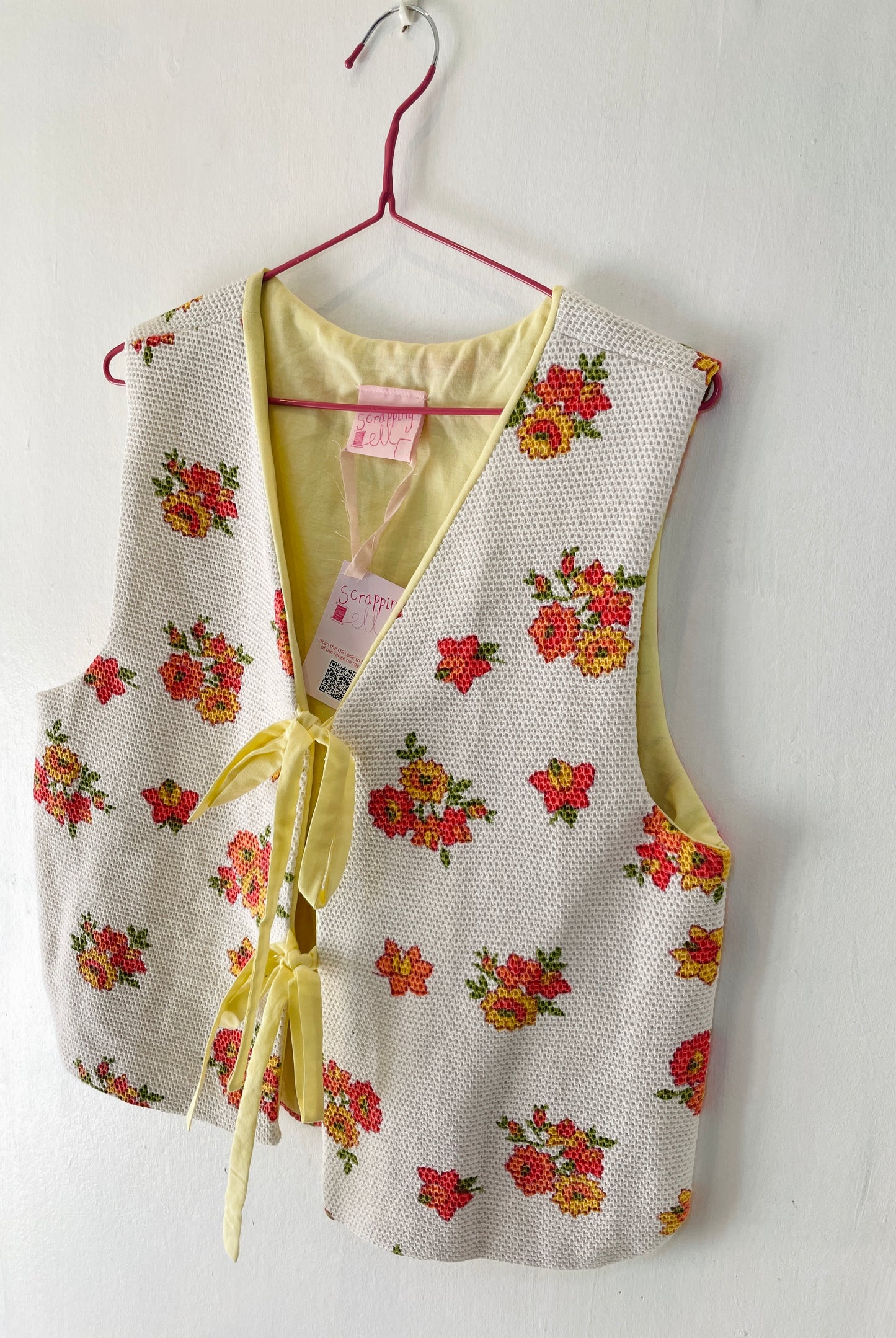 Zoe Handmade Orange Floral Tie Front Sleeveless Waistcoat Top