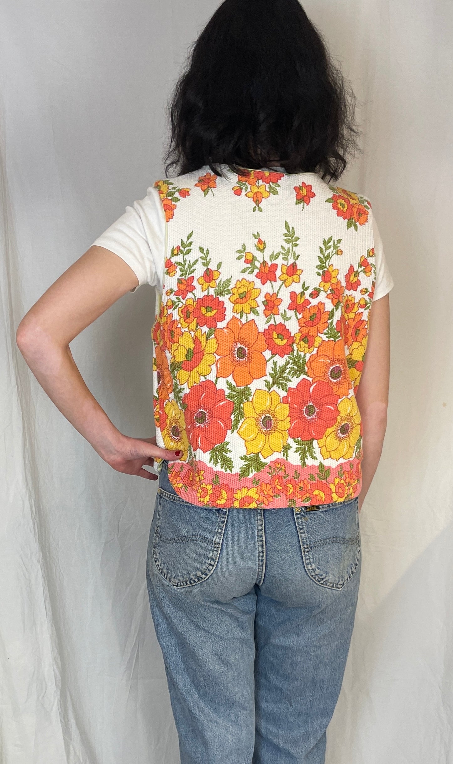 Zoe Handmade Orange Floral Tie Front Sleeveless Waistcoat Top