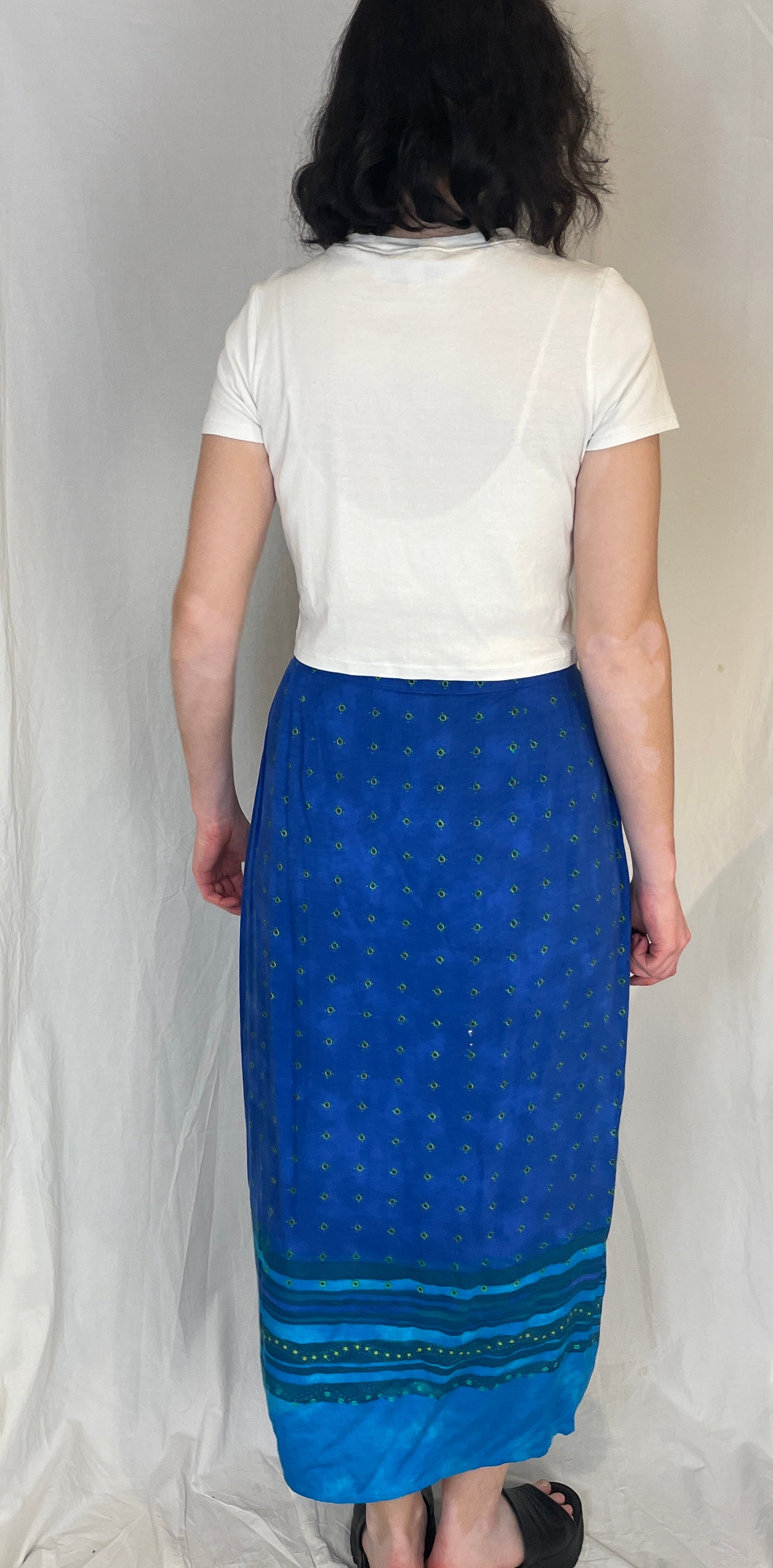 Vintage 90s Blue Printed Maxi Wrap Skirt - scrappingell