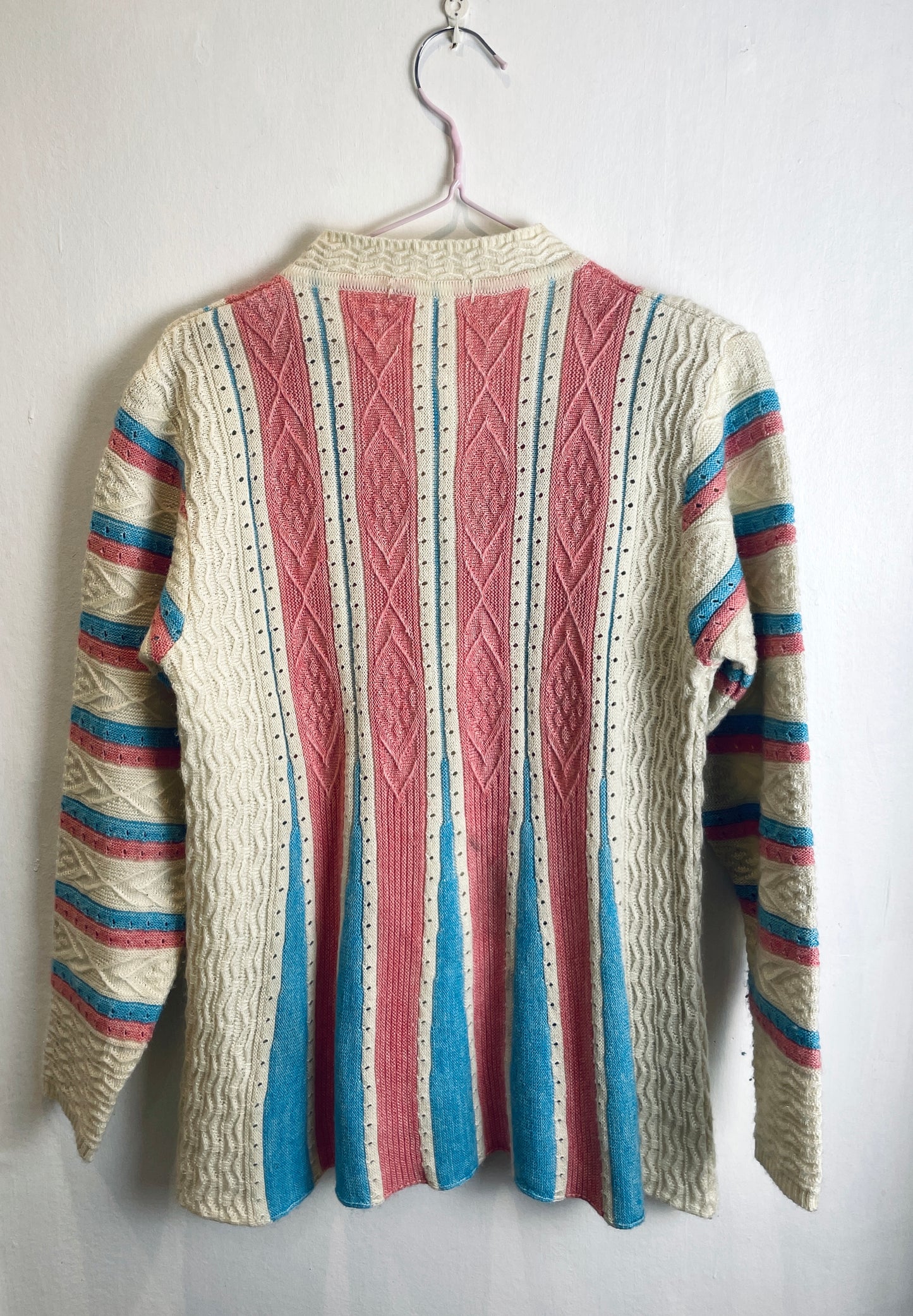 Vintage 90s Pink and Blue Striped Knitted Cardigan - Up to Size 10