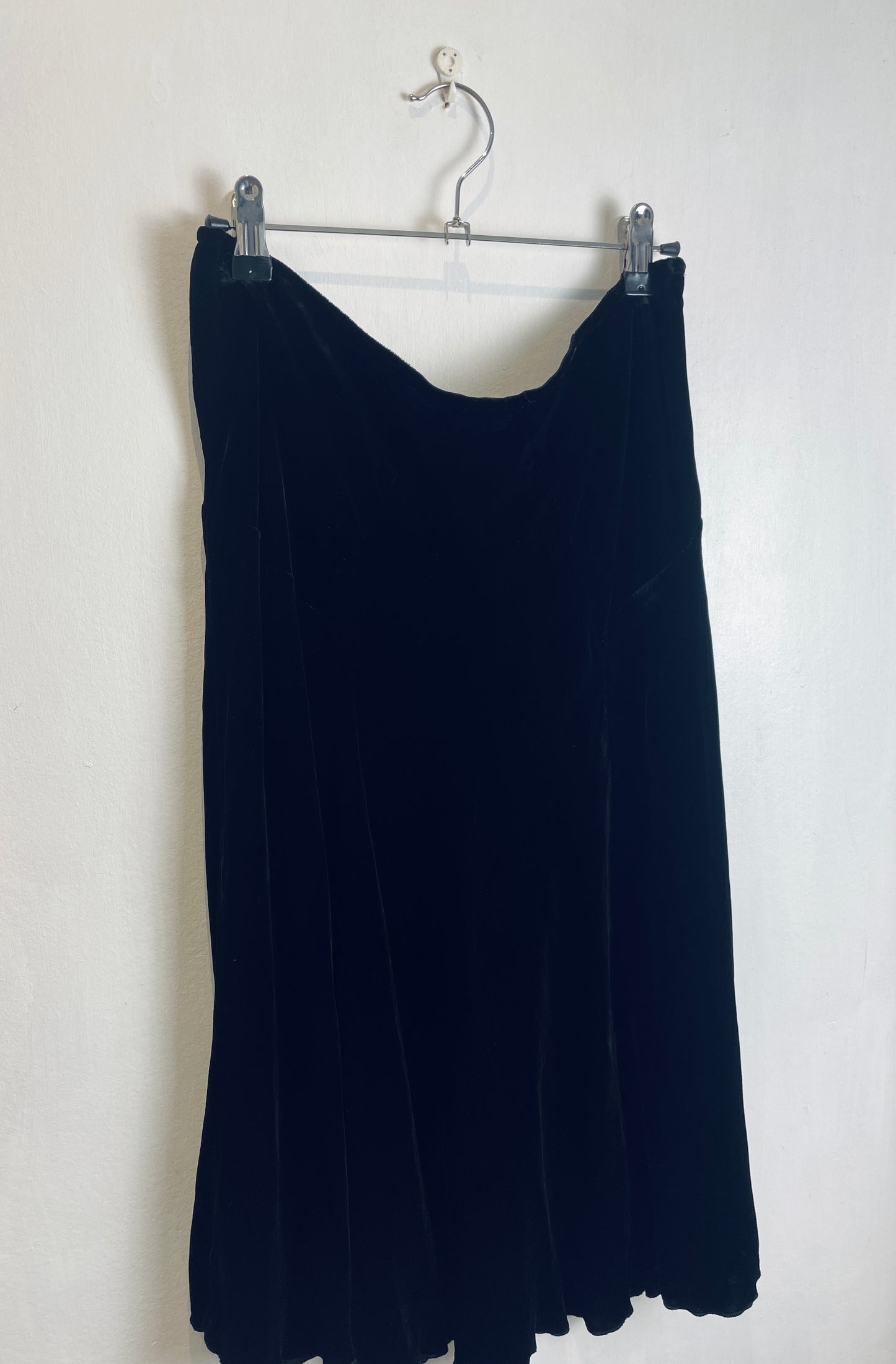 Vintage 90s Black Silk Velvet Panelled Midi Skirt - Size 12