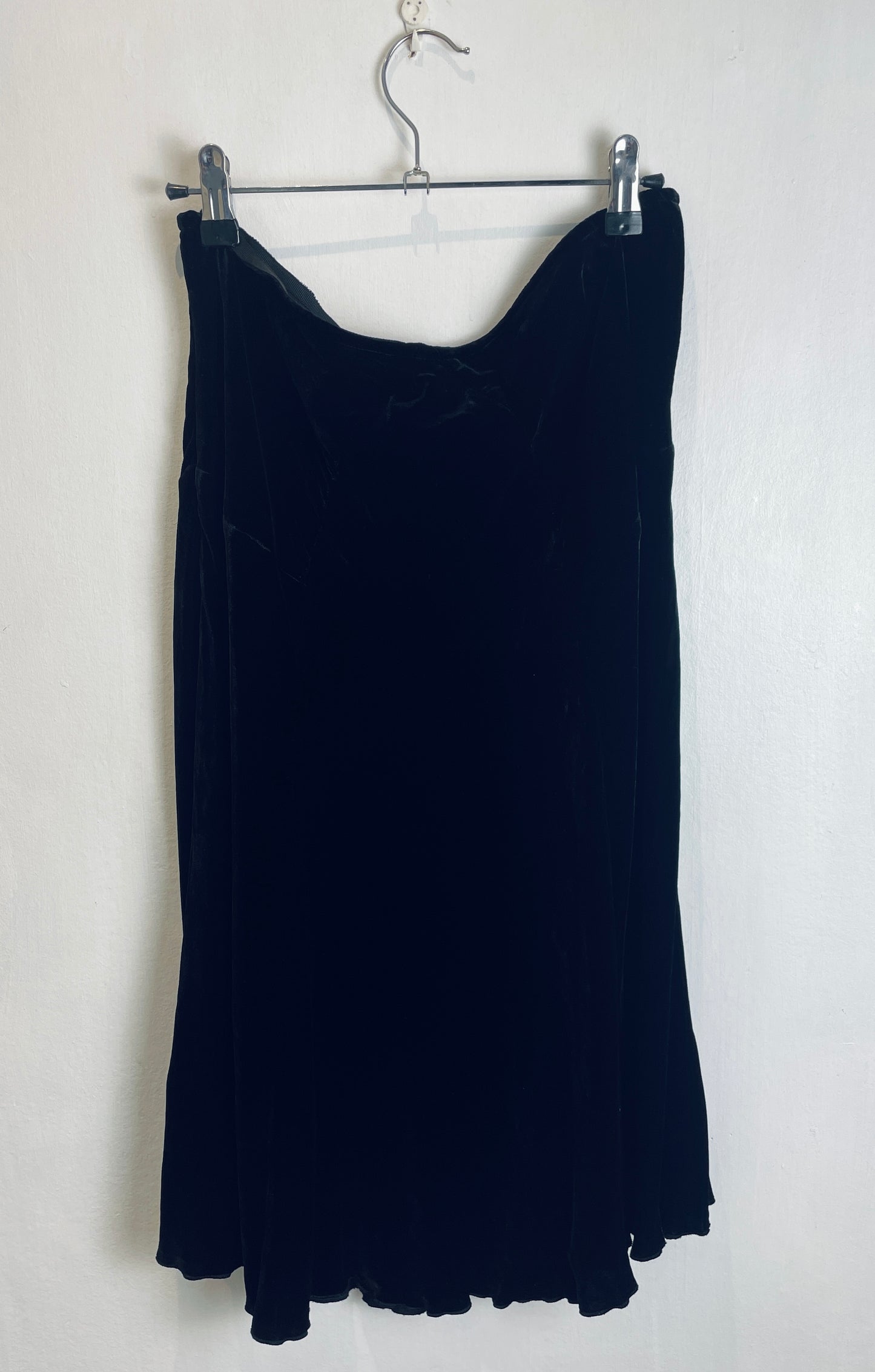 Vintage 90s Black Silk Velvet Panelled Midi Skirt - Size 12