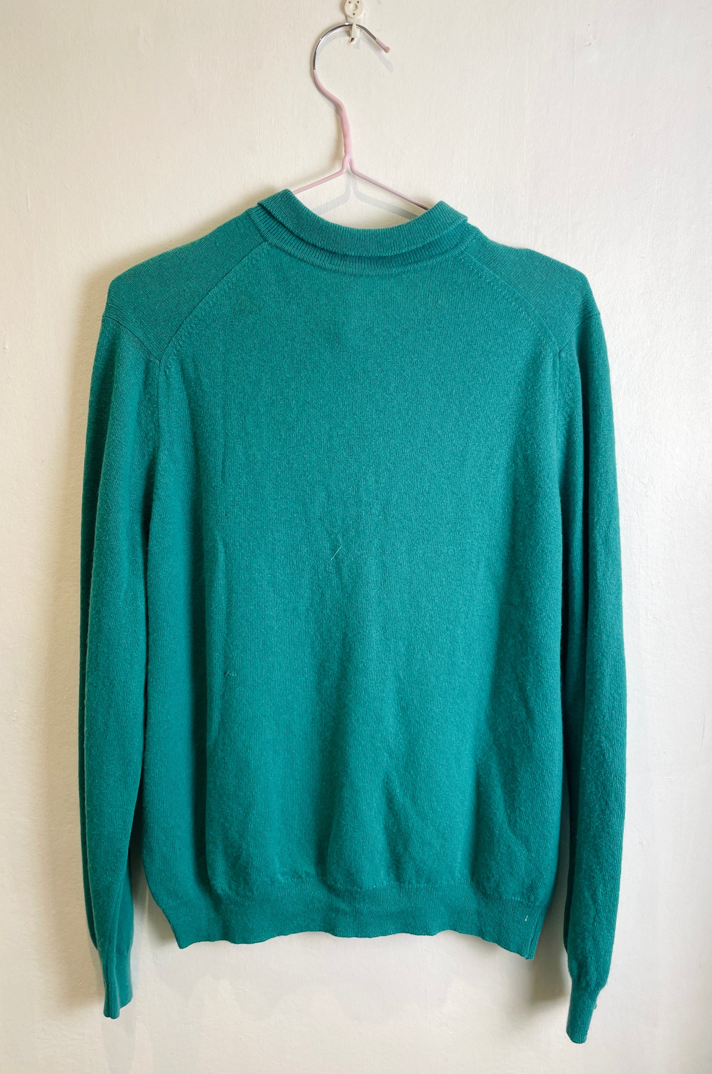 Vintage 80s Green Collared Lambswool Cardigan - Up To Size 12