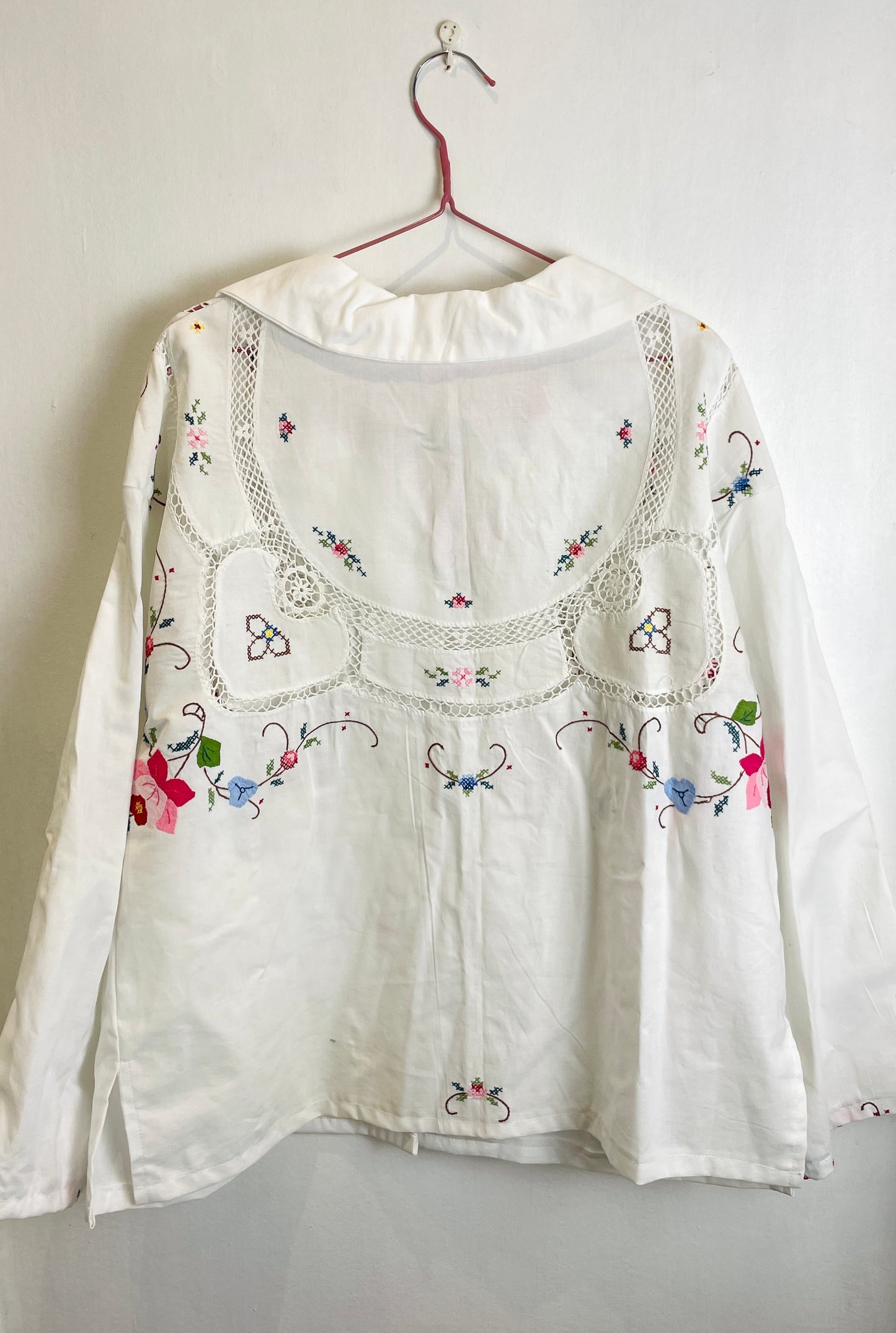 Darcy Handmade White Linen Pink Embroidered Shirt with Revere Collar - Up To Size 16
