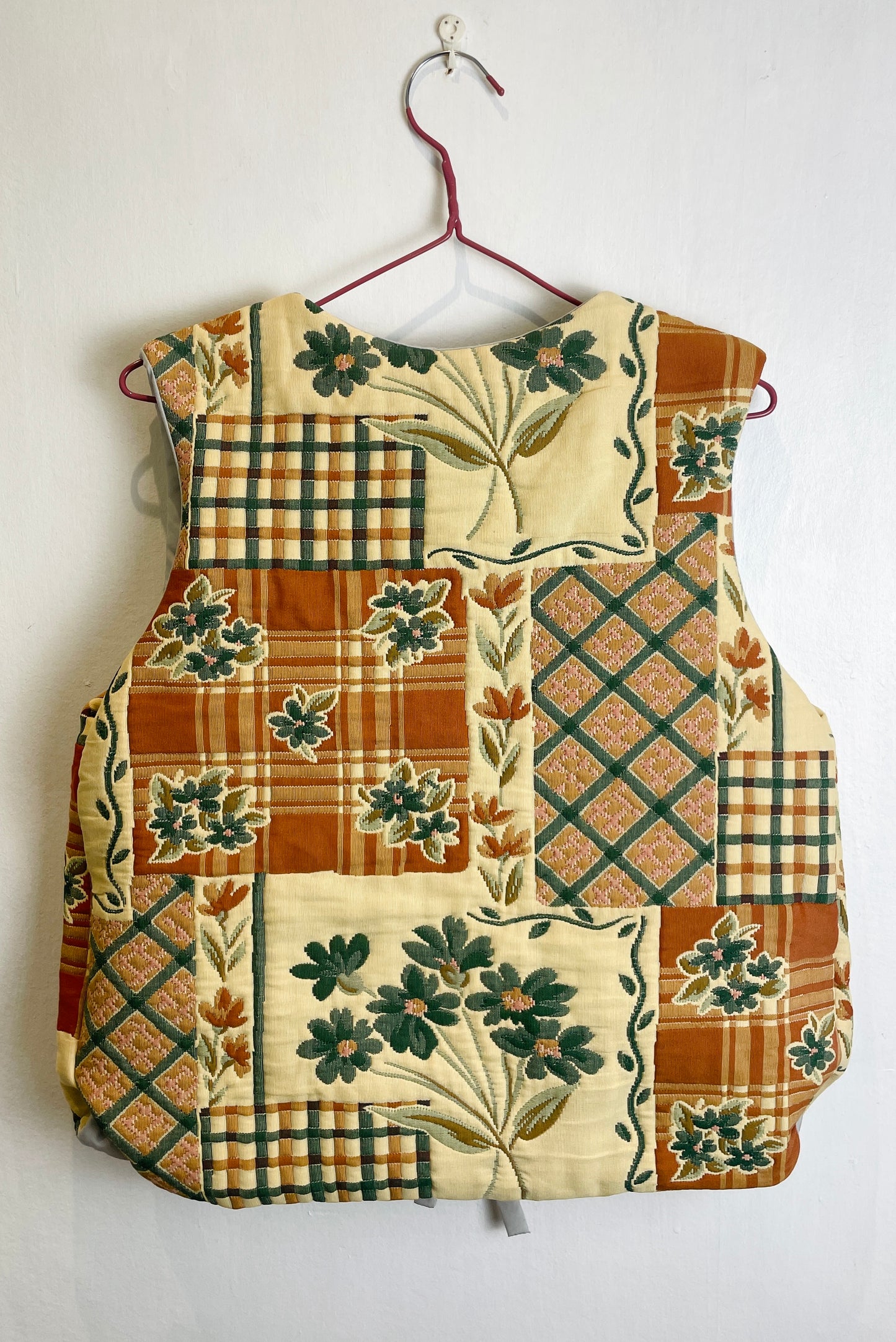 Zoe Handmade Orange Floral Tie Front Quilted Vest Gilet - Up To Size 12