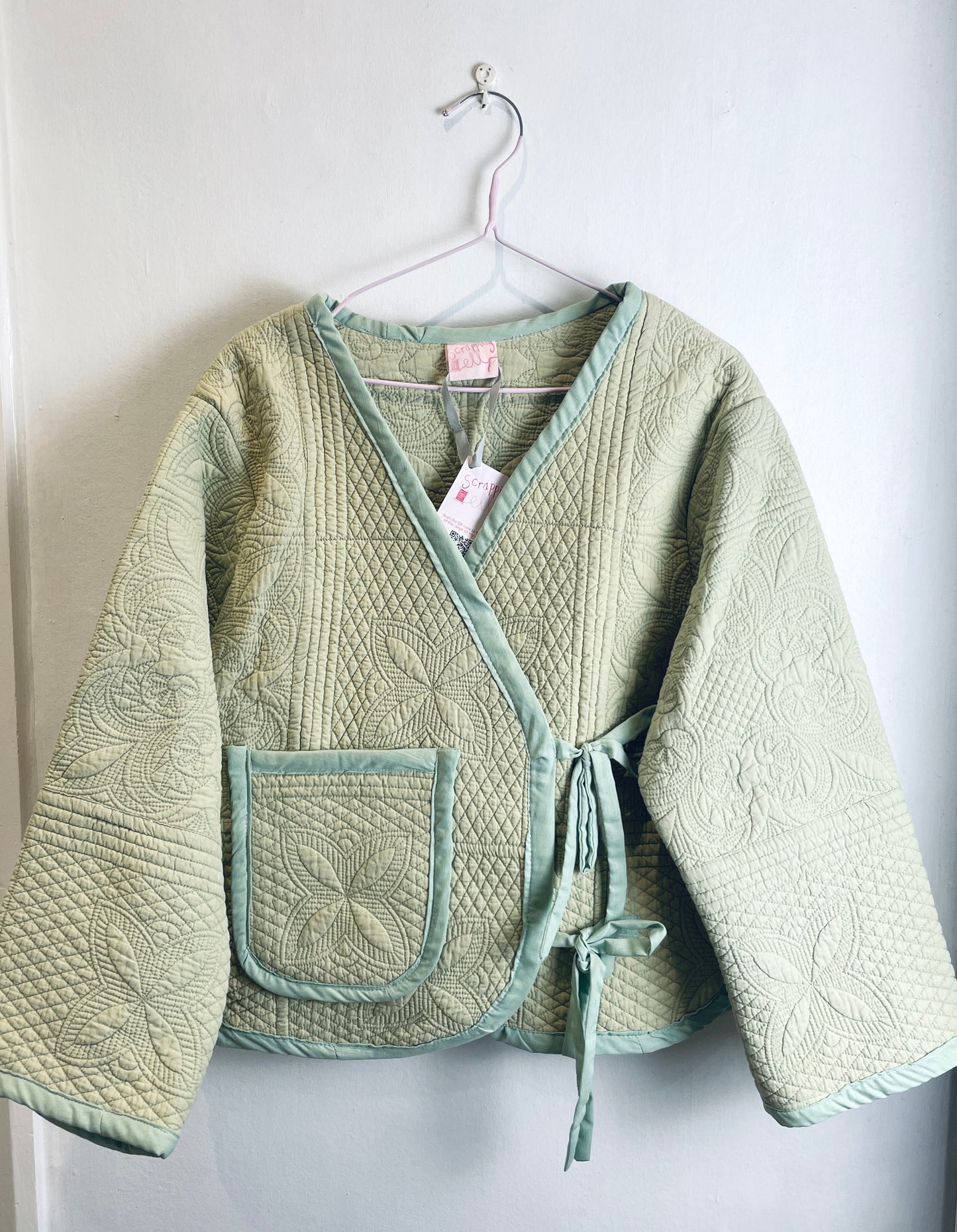 Zoe Handmade Green Floral Textured Quilted Wrap Jacket - Up To Size 14