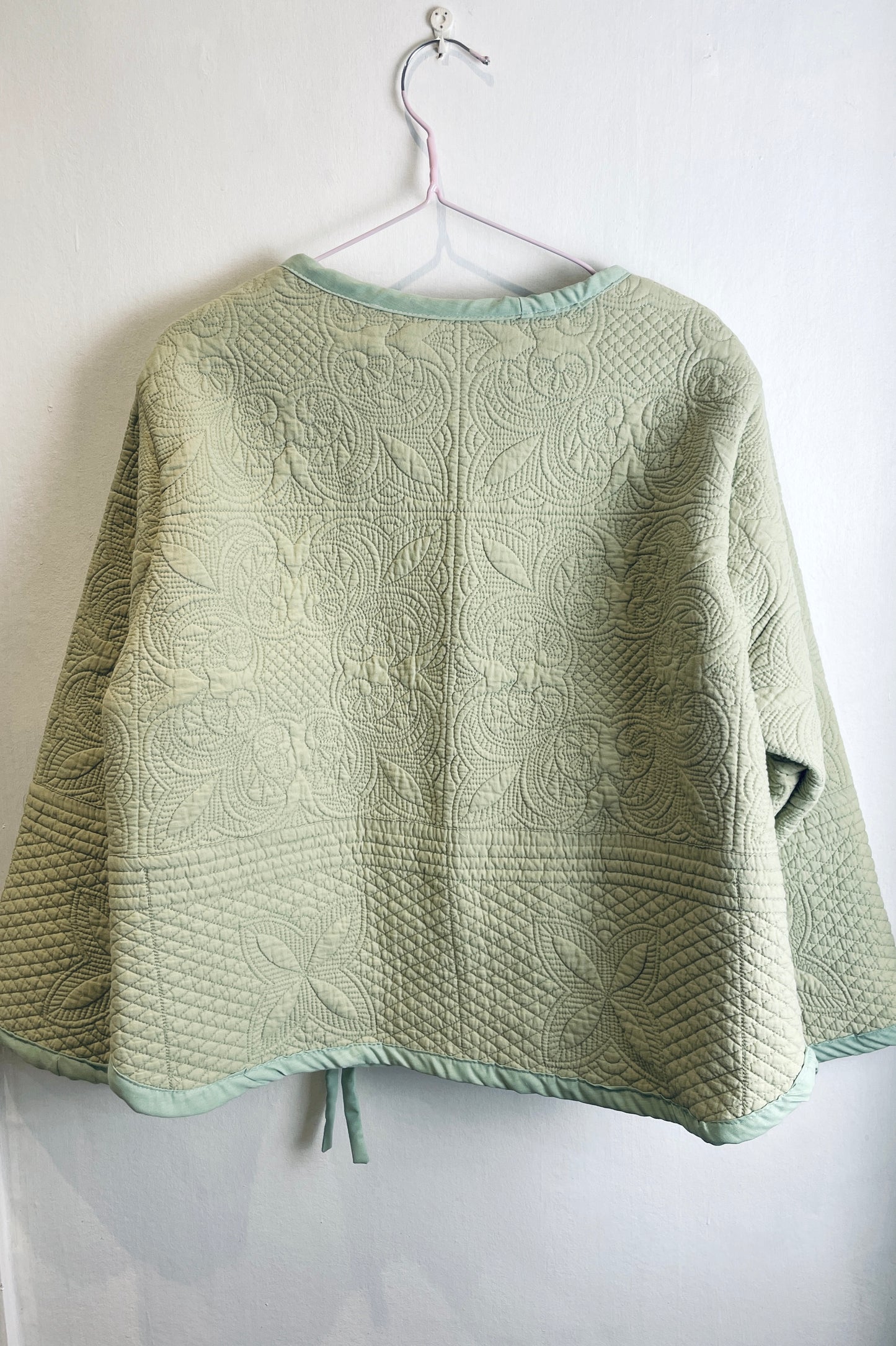 Zoe Handmade Green Floral Textured Quilted Wrap Jacket - Up To Size 14