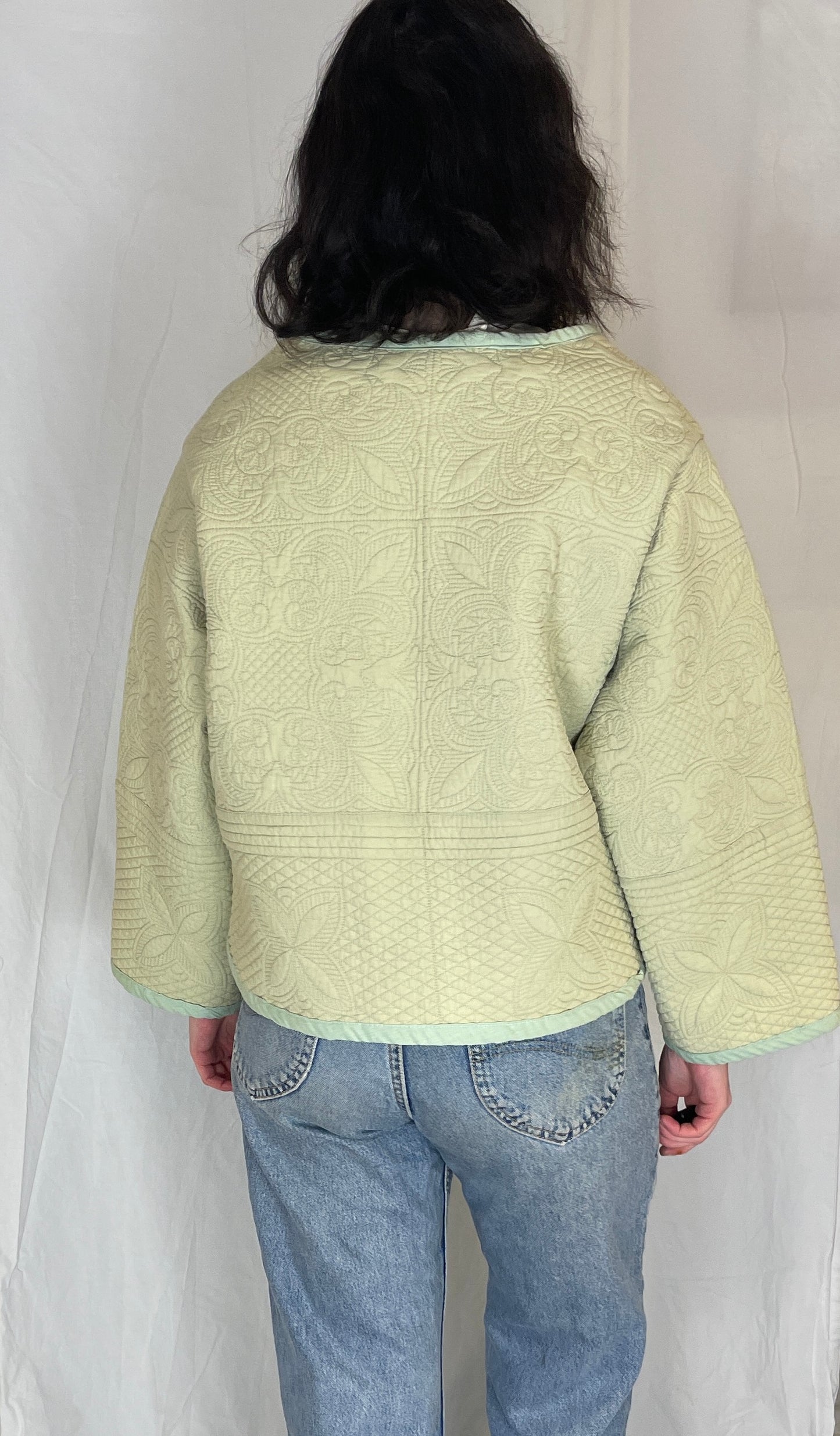 Zoe Handmade Green Floral Textured Quilted Wrap Jacket - Up To Size 14