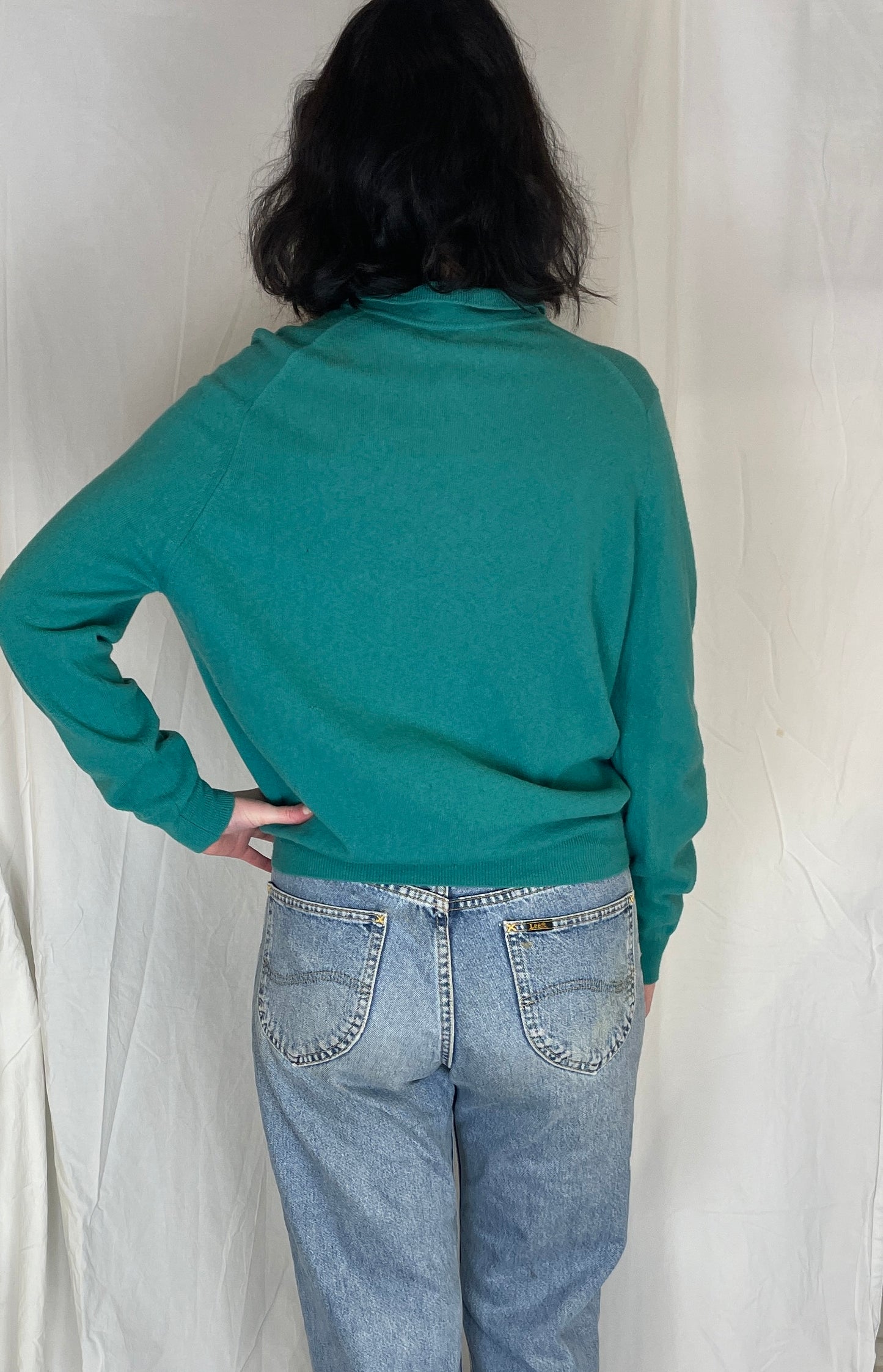 Vintage 80s Green Collared Lambswool Cardigan - Up To Size 12