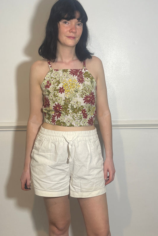 Handmade Green Floral Cross Strap Tie Back Crop Top - Size 10