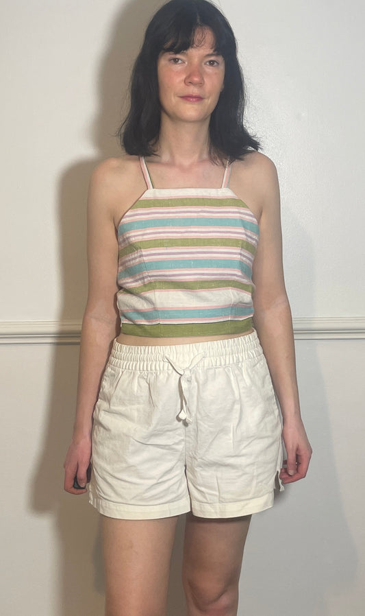 Handmade Pink Striped Cross Strap Tie Back Crop Top - Size 8
