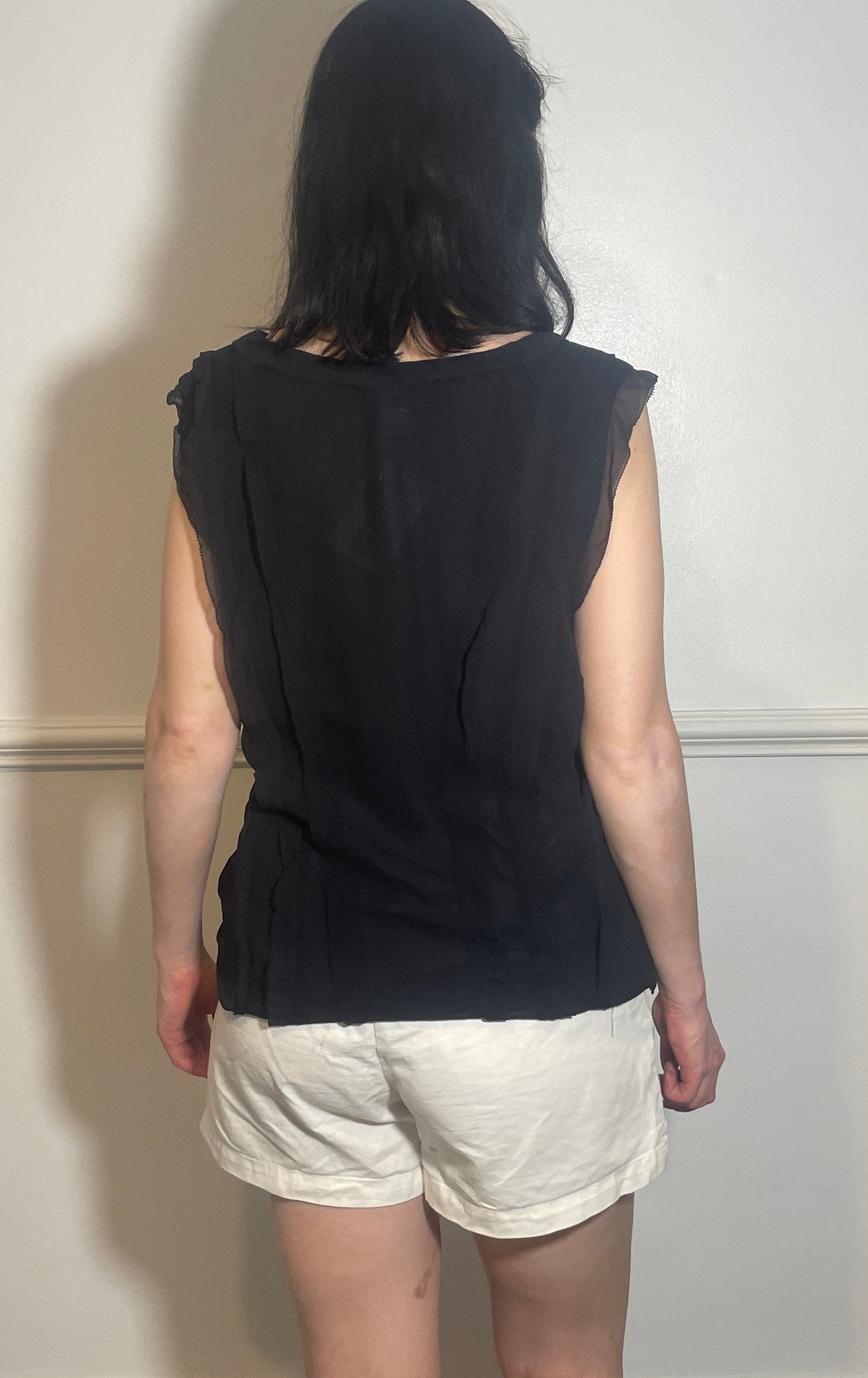 Vintage 90s Black Silk Chiffon Ruffle Sleeveless Top - Size 12